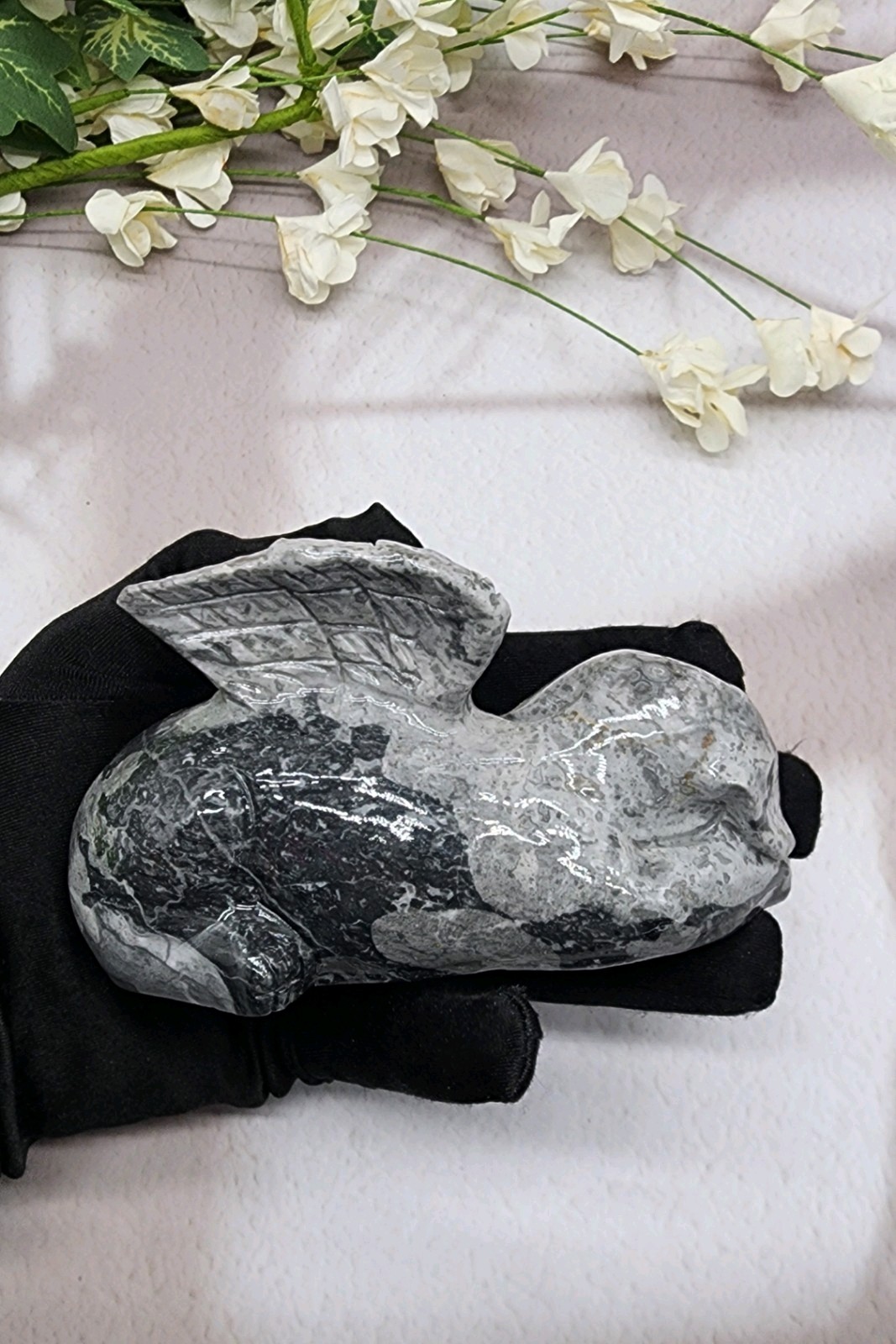 Picasso Jasper, Winged Angel Dog, Pet Memorial, Pet Loss Gift, Gemstone Carving
