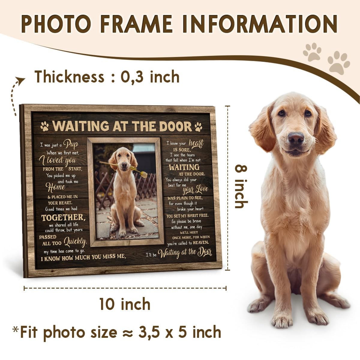 Dog Memorial Frame – Waiting At The Door Wooden Picture Frame for Pet Loss, 8…