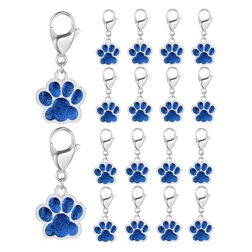 Dreuyet 18 Pcs Paw Print Keychains Glitter Animal Cat Dog Claw Silver Blue