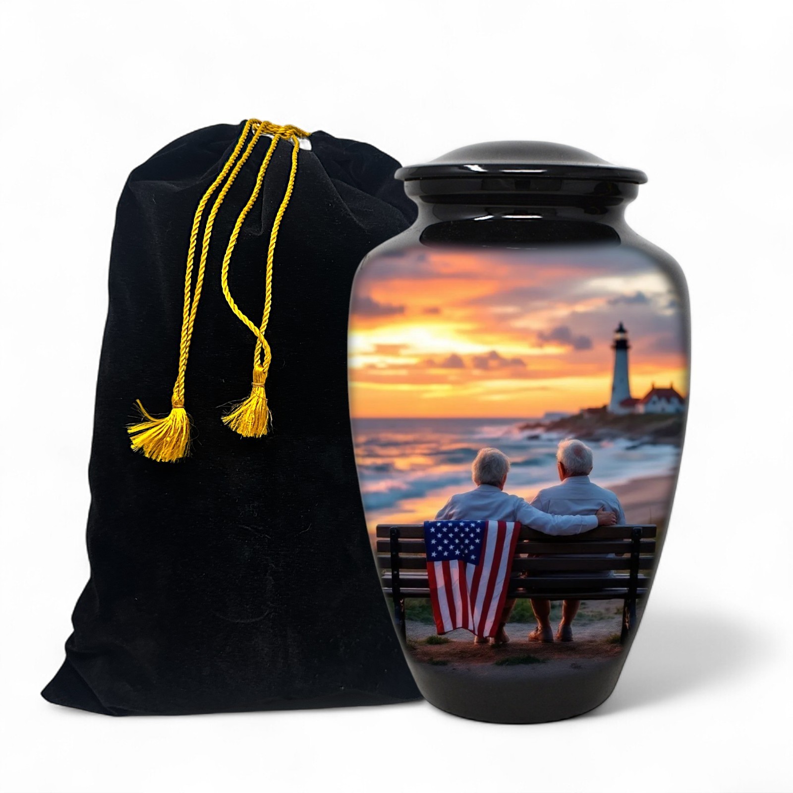 Large Adult Urn for Human Ashes Patriotic American Flag Urn with Bag