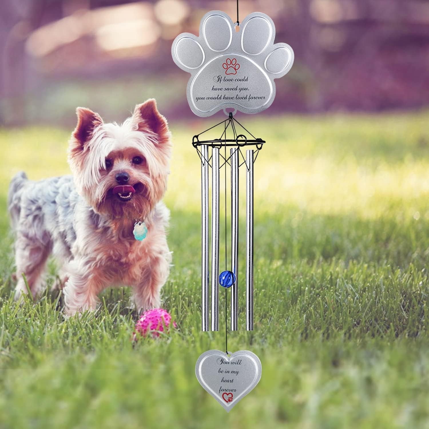 jinhuoba Paw Print Pet Memorial Wind Chimes for Dogs Outdoors, Metal Wind Chi…