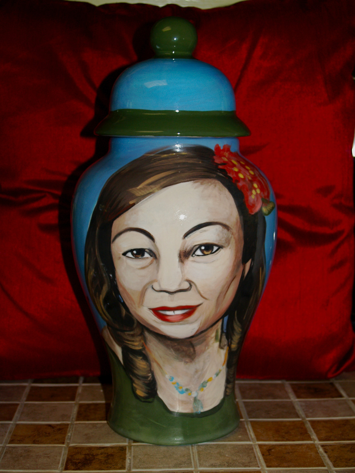 Custom hand painted funerary cremation urn for people PORTRAIT memorial ashes