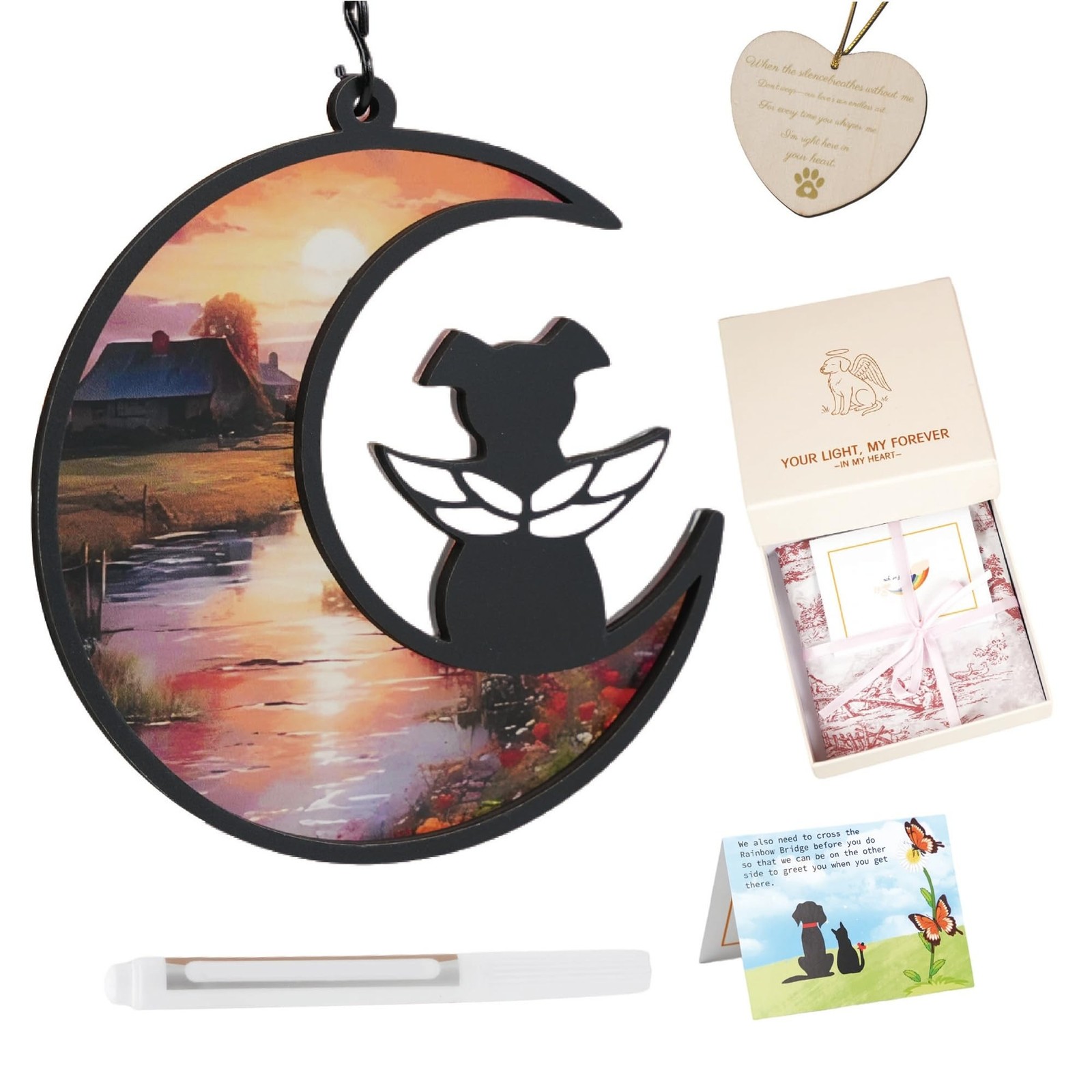 DIY Angel Dog Memorial Suncatcher with Sympathy Card, Engraved Pet Memorial O…