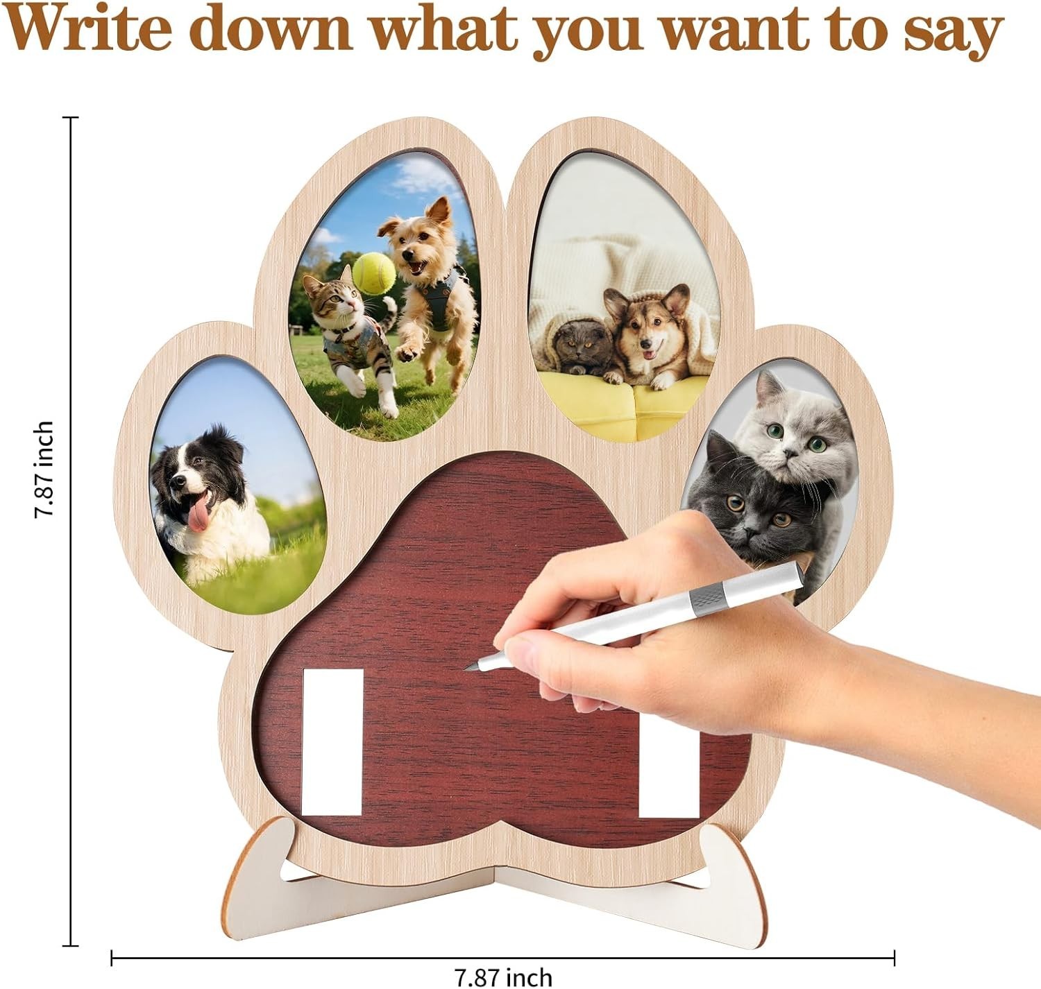 Pet Memorial Paw Photo Frame 4 Photo Collage Display for Dogs & Cats, Dog Kee…