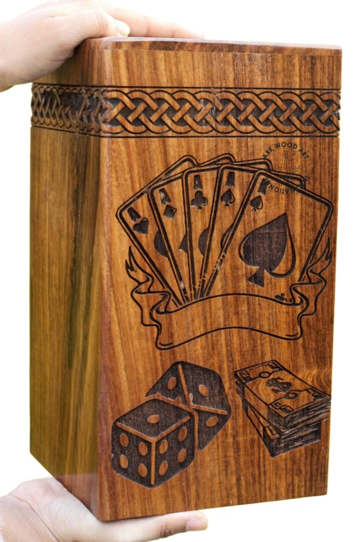 Casino Playing Card with Rolling Dice Wooden Urns box for Human Ash Male female