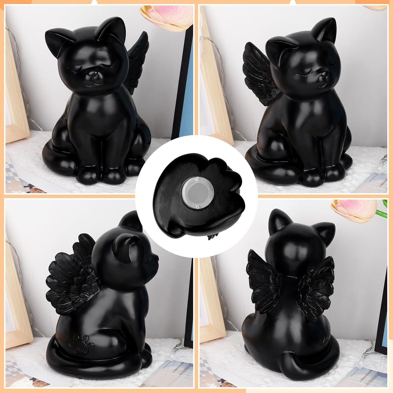 Black Cat Urn for Ashes – Sleeping Angel Memorial Figurine, Cremation Funeral…