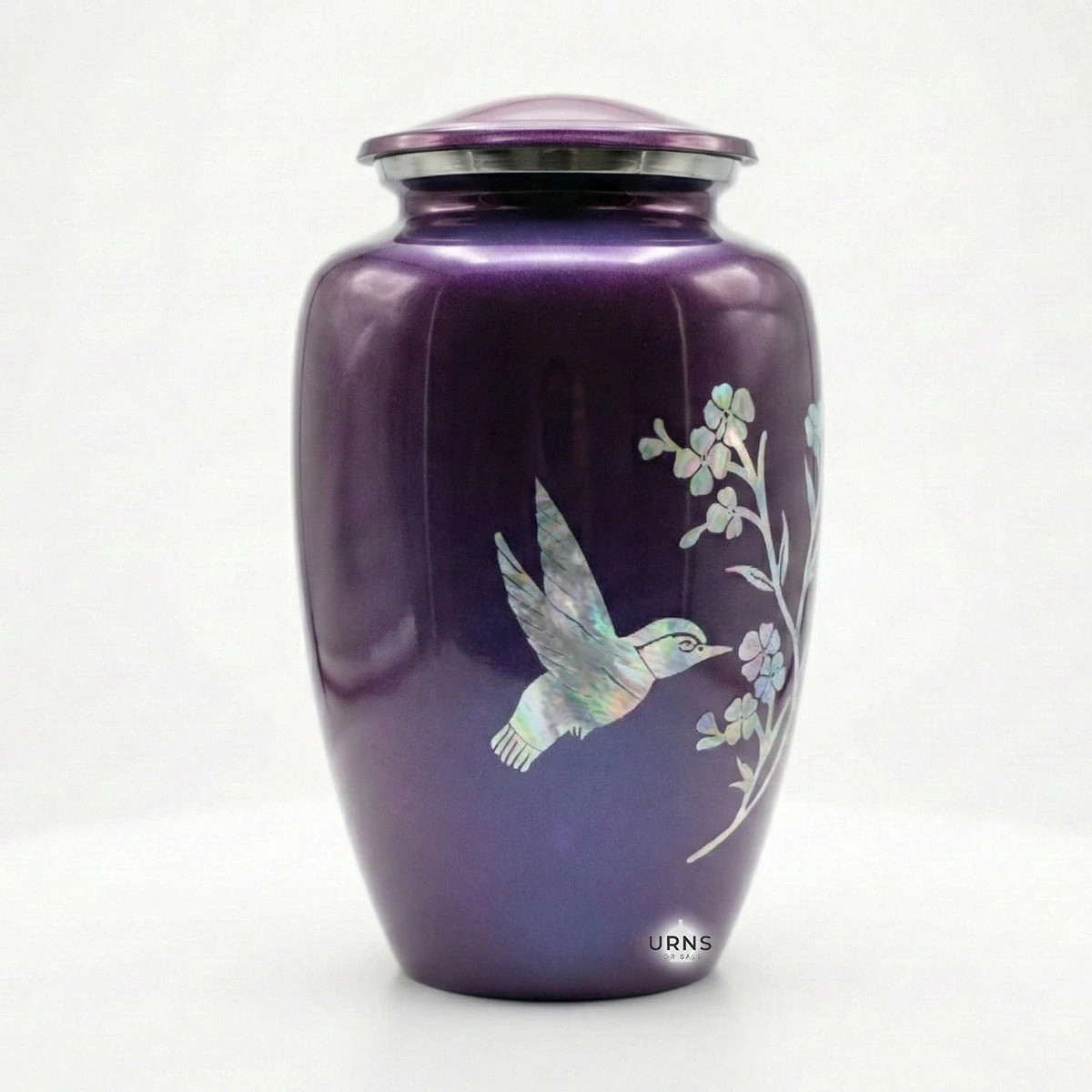 Adult Cremation Urn for Human Ashes – Purple Hummingbird Aluminium Urn