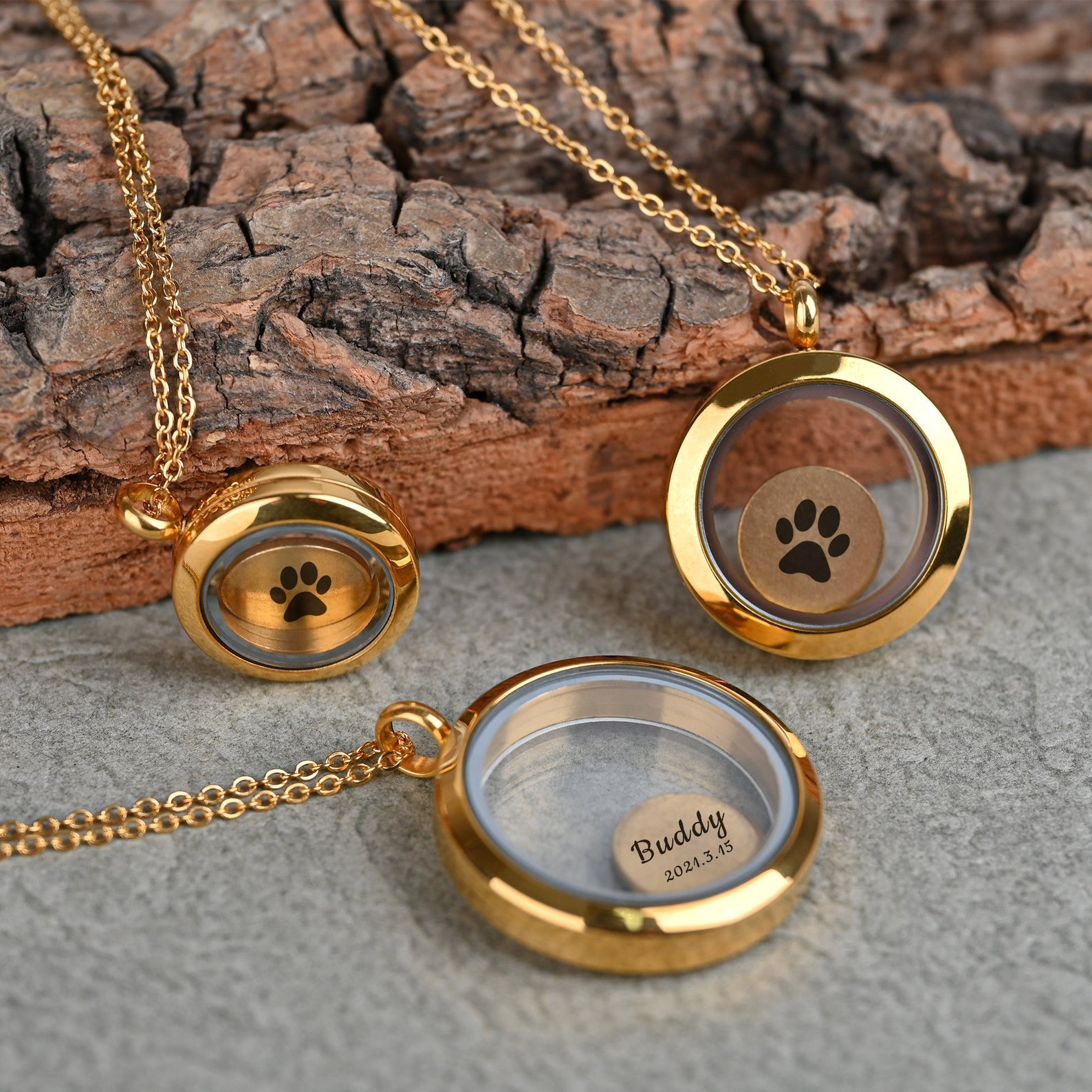 Pet Ash Urn Necklace, Paw Print Memorial Locket for Dog Cat Hair Eternal Love