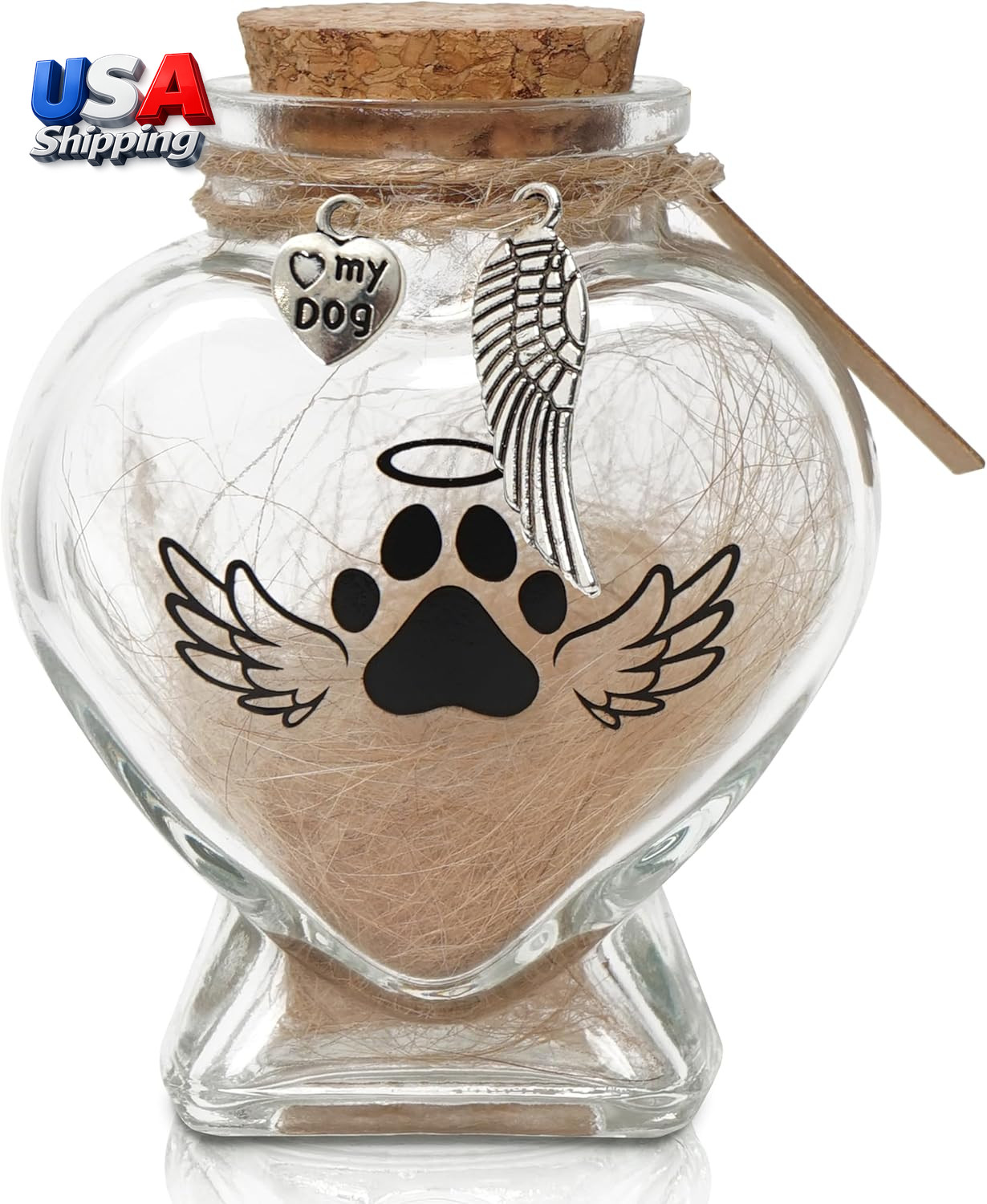 Pet Memorial Gift for Loss of Dog or Cat, Heart Shape Glass Jar & Bottle for Fu