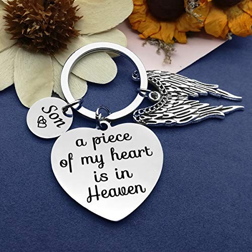 Memorial Keychain A Piece of My Heart Is in Heaven Son Memorial Jewelry Gifts