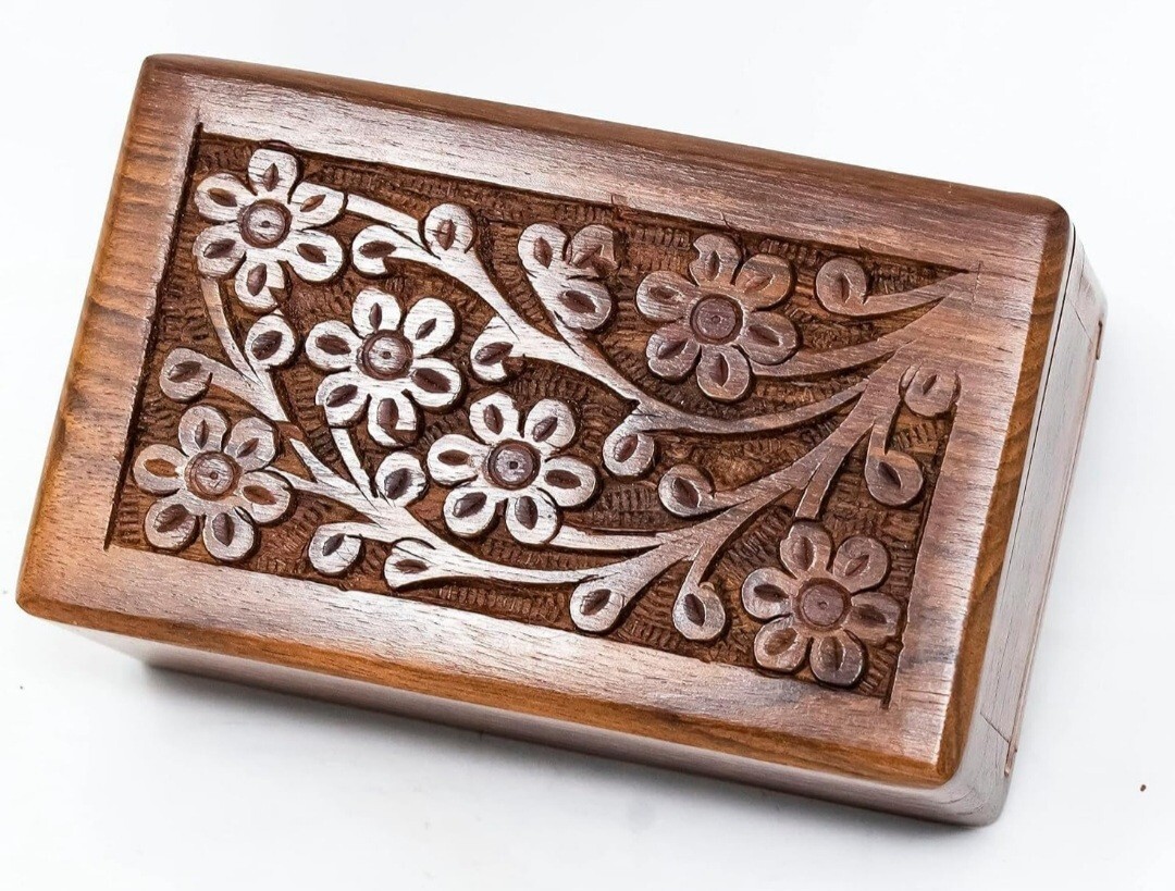 Tree of Life Pet Urn Medium Hand Engraved Wooden Natural Rosewood Box