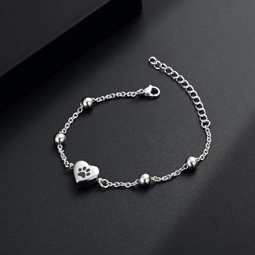 Adjustable Pet Cremation Bracelet for Ashes – Paw Print Memorial Jewelry for Men