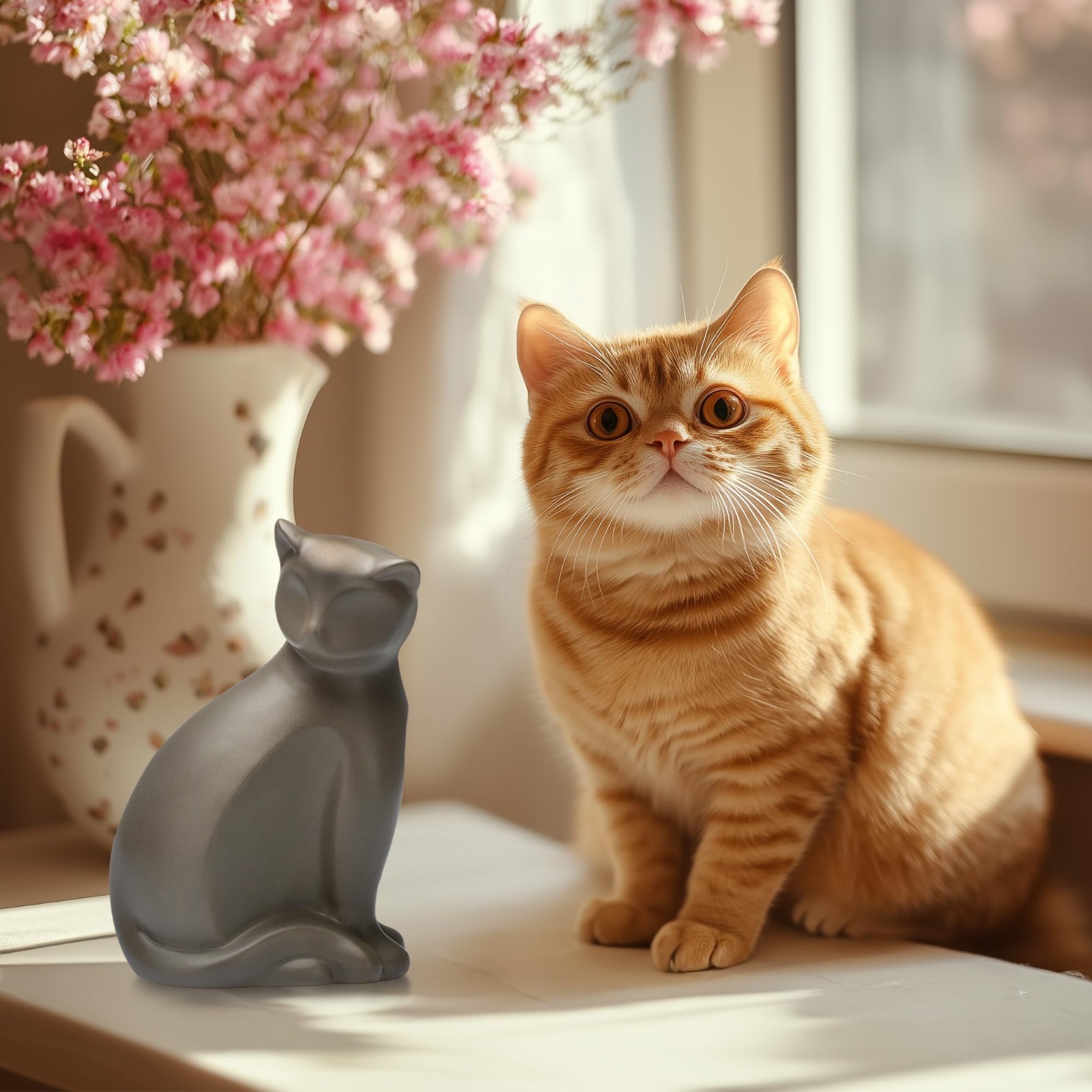 Elegant Ceramic Pet Urn for Cats – Small Brown Keepsake Memorial Box with Seal K