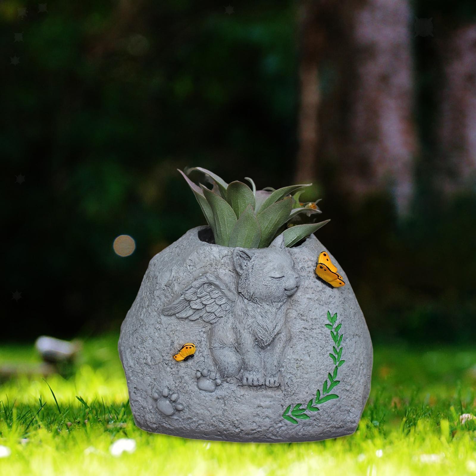 Memorial Stone for Cat Flower Pot Memorial Gift Resin Crafts