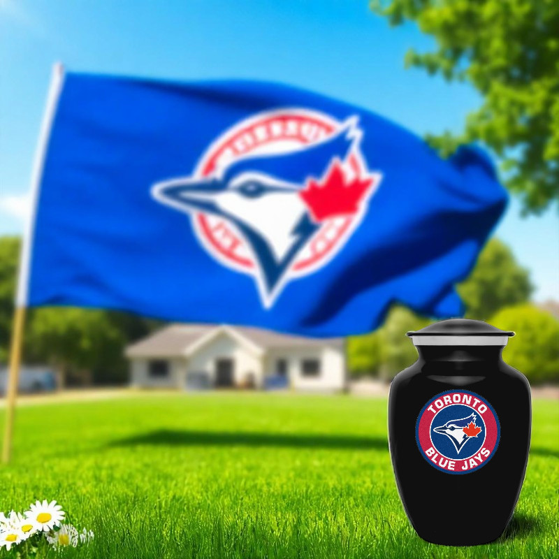 Toronto Blue Jays Baseball Style Cremation Urn Adult Ashes Metal 8 In Black Urns