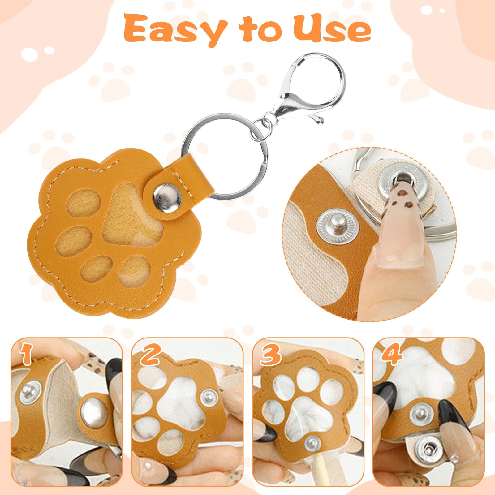 8 Pcs Pet Paw Shaped Leather Keychain with Lobster Clasp,Pet Hair Keychain Se…