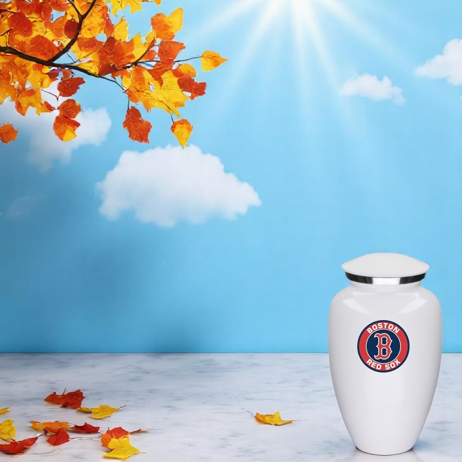 Boston Baseball Theme Large Aluminum Cremation Urn Adult Human Ashes w/Bag