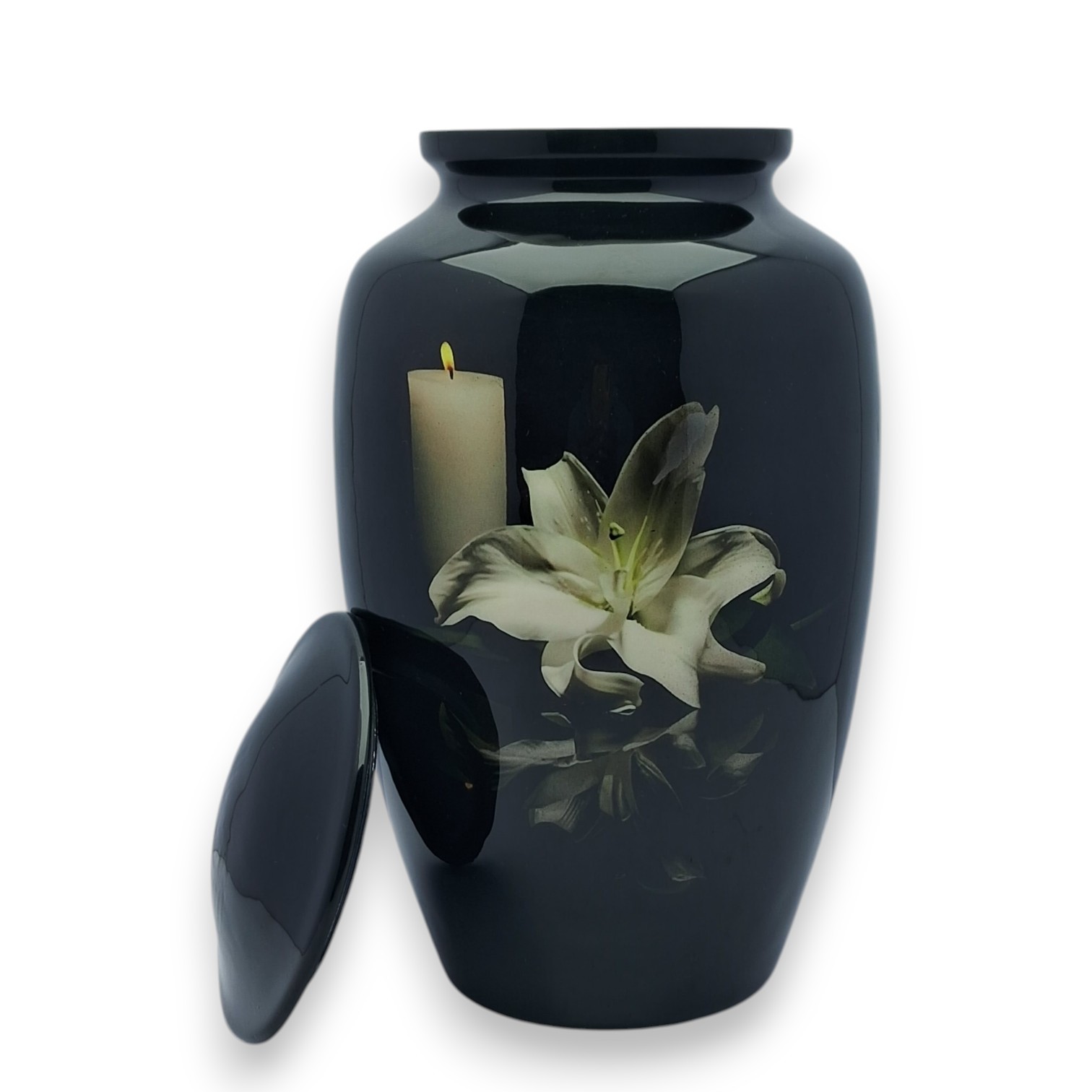Black Lily Cremation Urn for Human Adult Ashes 190 Cu In Urns Male & Female