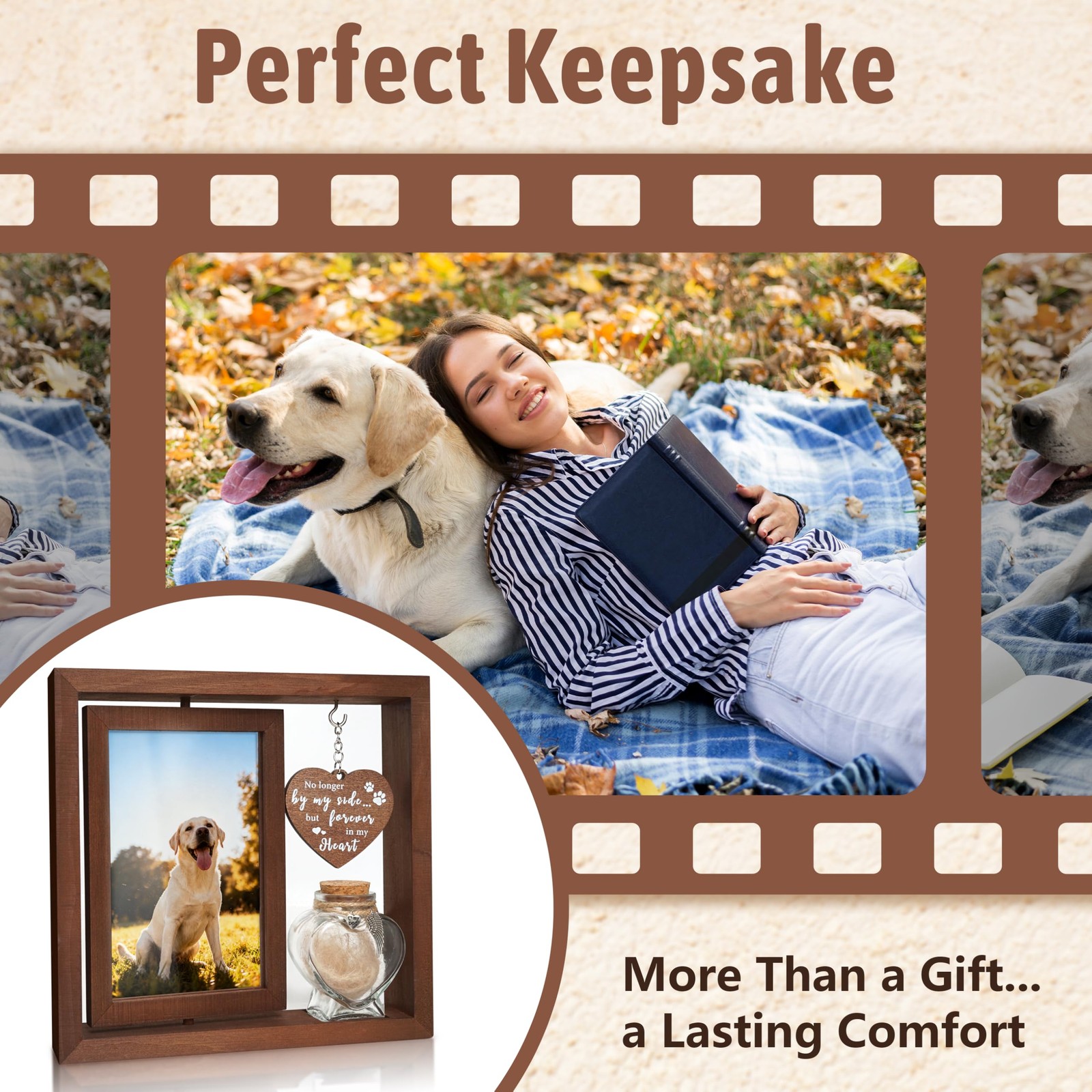 Dog Memorial Gifts for Loss of Pet – Rotating Wooden Frame for 4×6 Photo & Fu…