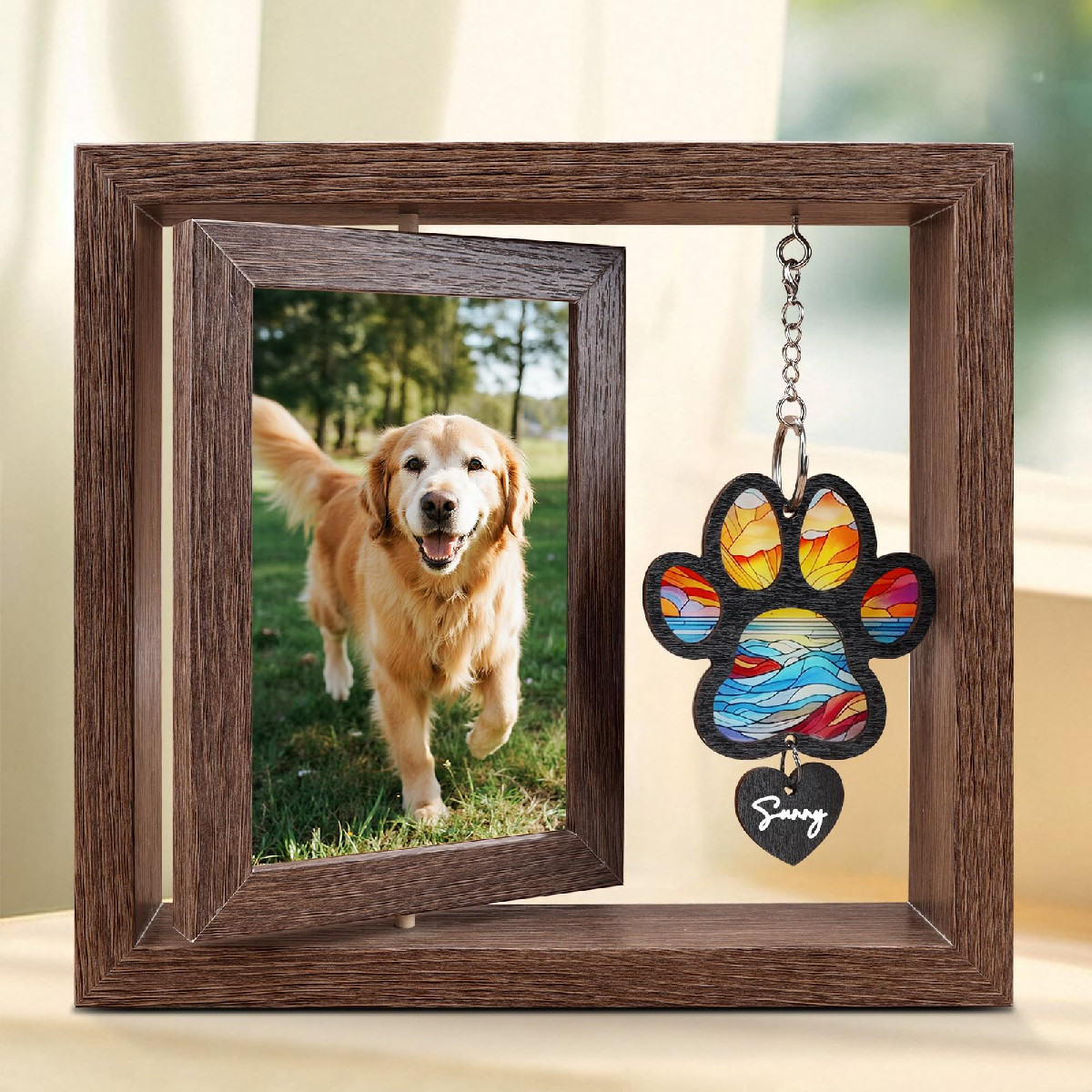 Dearkeeps Dog Memorial Picture Frame 4X6 Wooden Photo Frame For Pet Loss