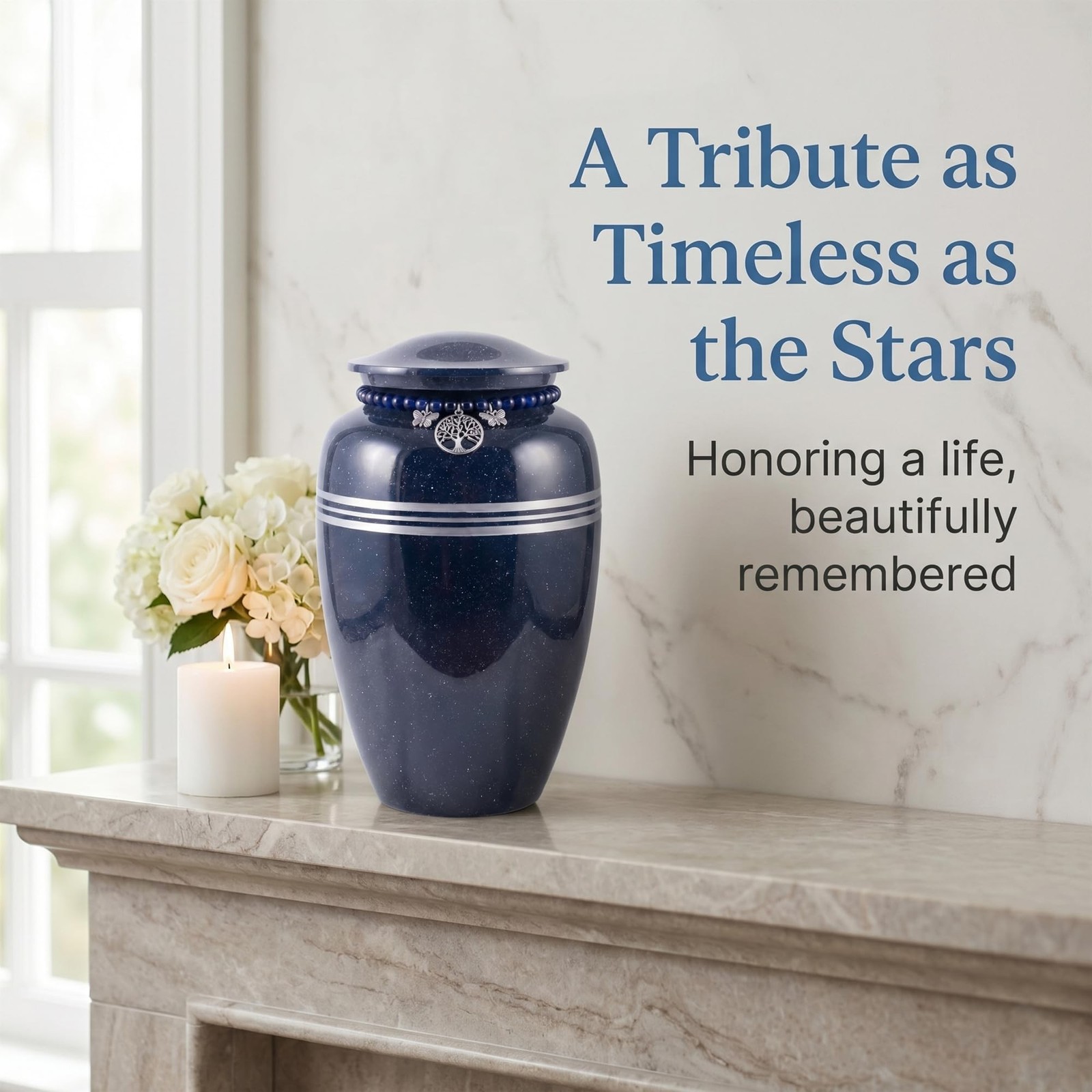 Cremation Urns for Human Ashes Adult Female/Male— Midnight Blue Metal Urn