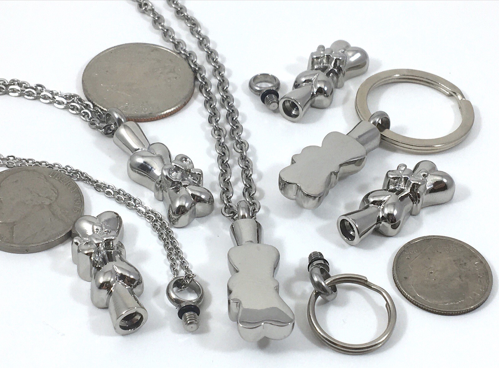 Dog Cremation Pendant Urn Keychain 1″ Key Ring for Ashes Pet Bone Silver Ribbon