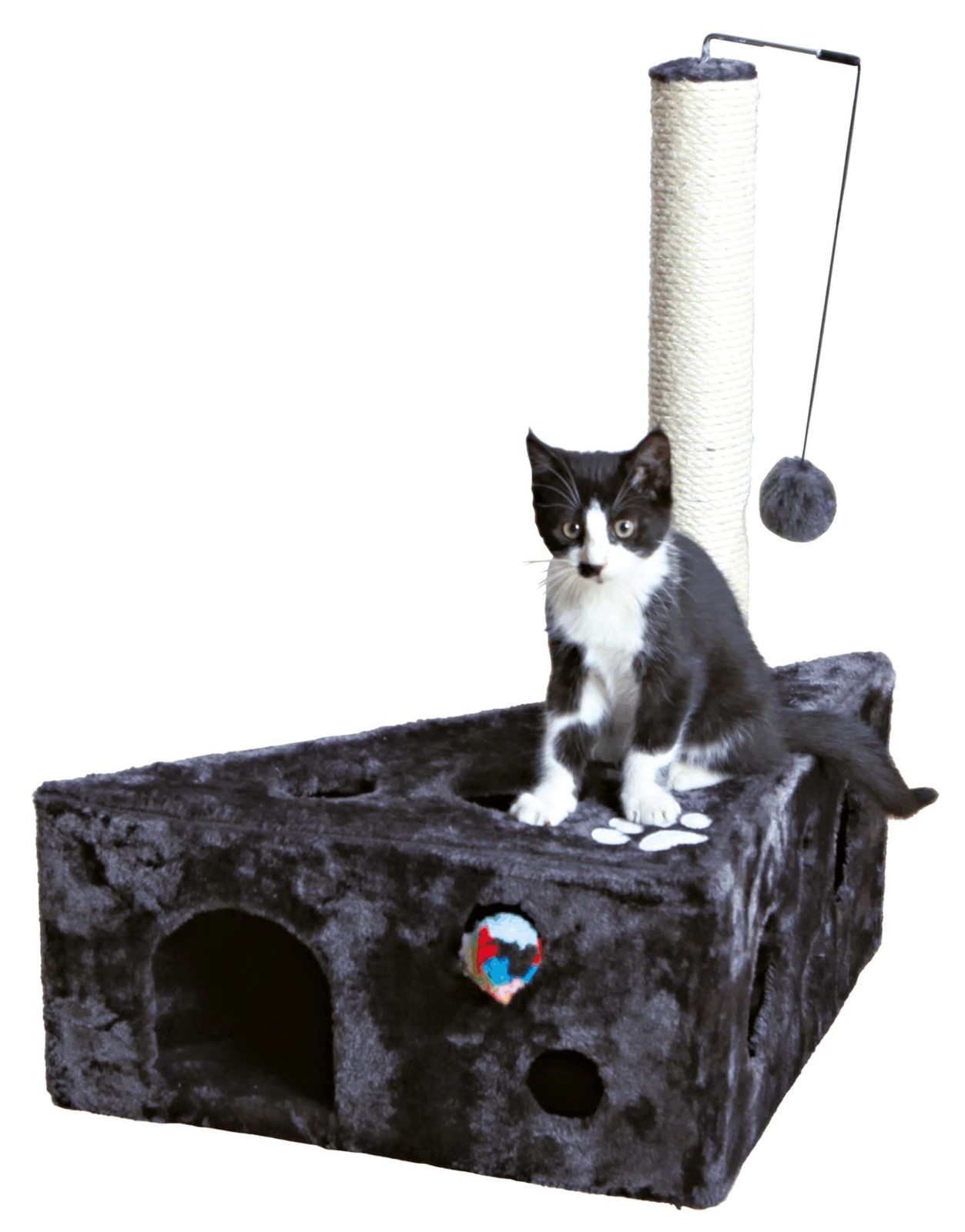 TRIXIE Murcia 26.8″ Dark Gray Cat Scratching Post w/ Sisal, Toy & Condo