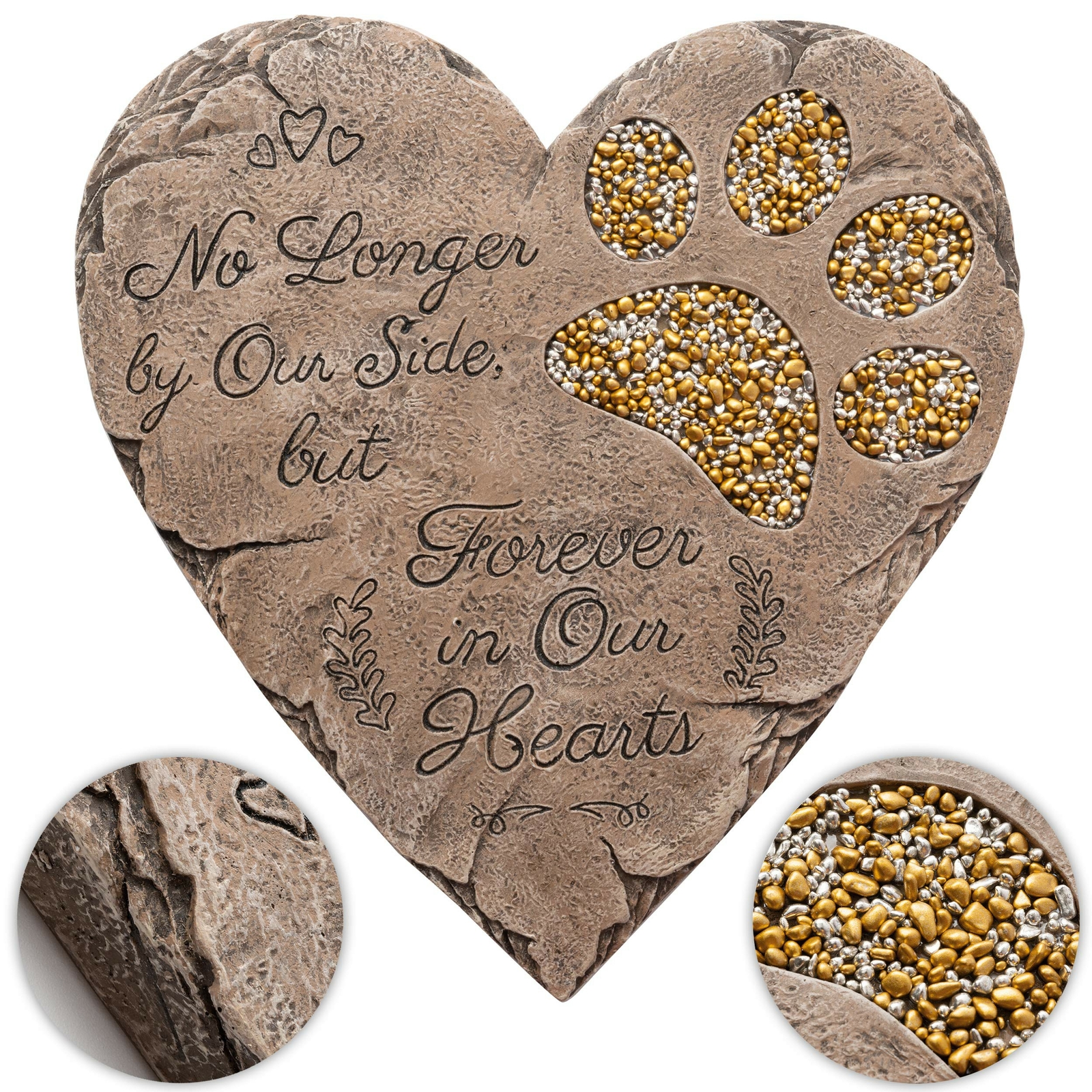 Pet Memorial Stone – Brown | Dog or Cat Garden Stone Heart Paw Print | Headst…