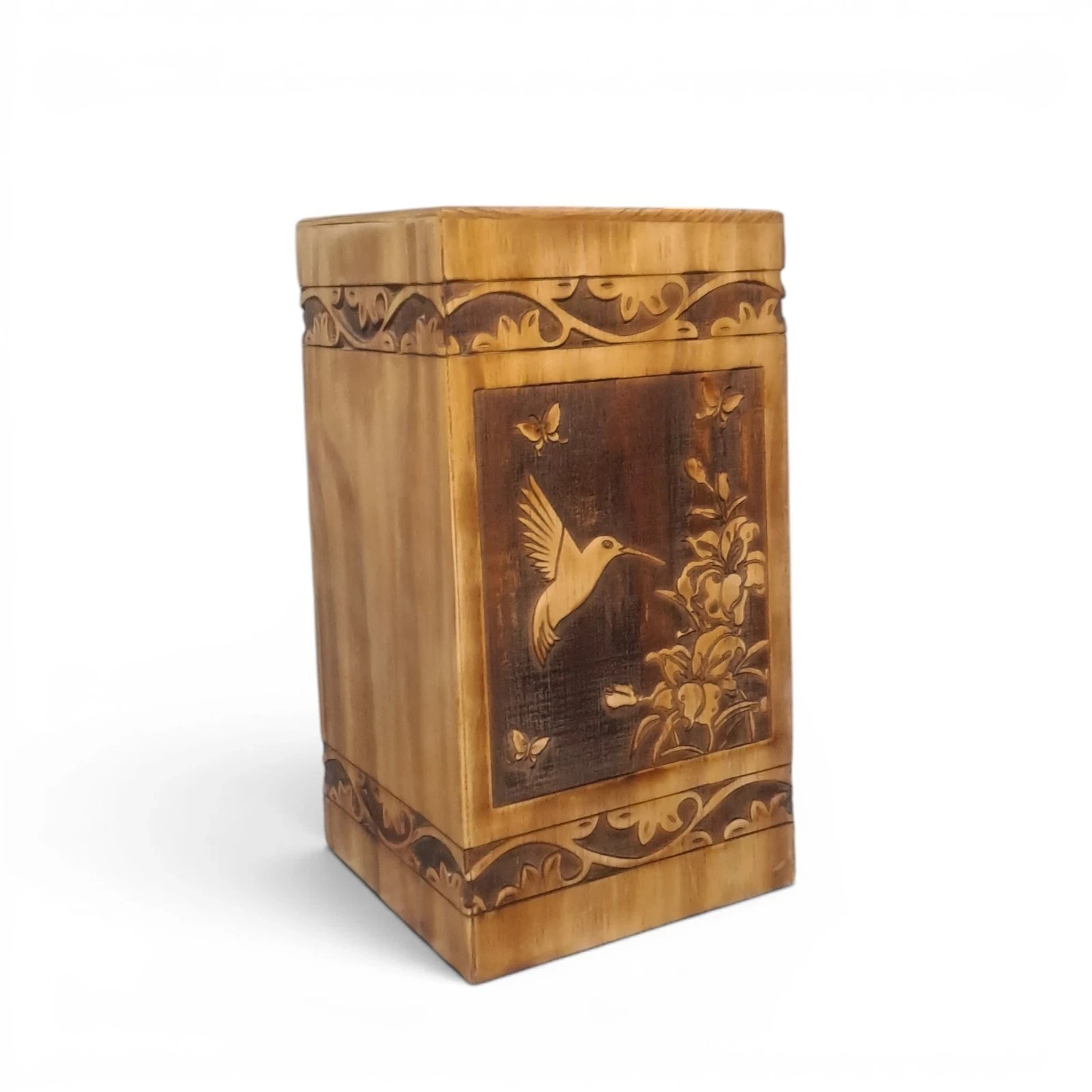 “Large Wooden Cremation Urn for Human Ashes Adult Memorial Hummingbird 250lb”
