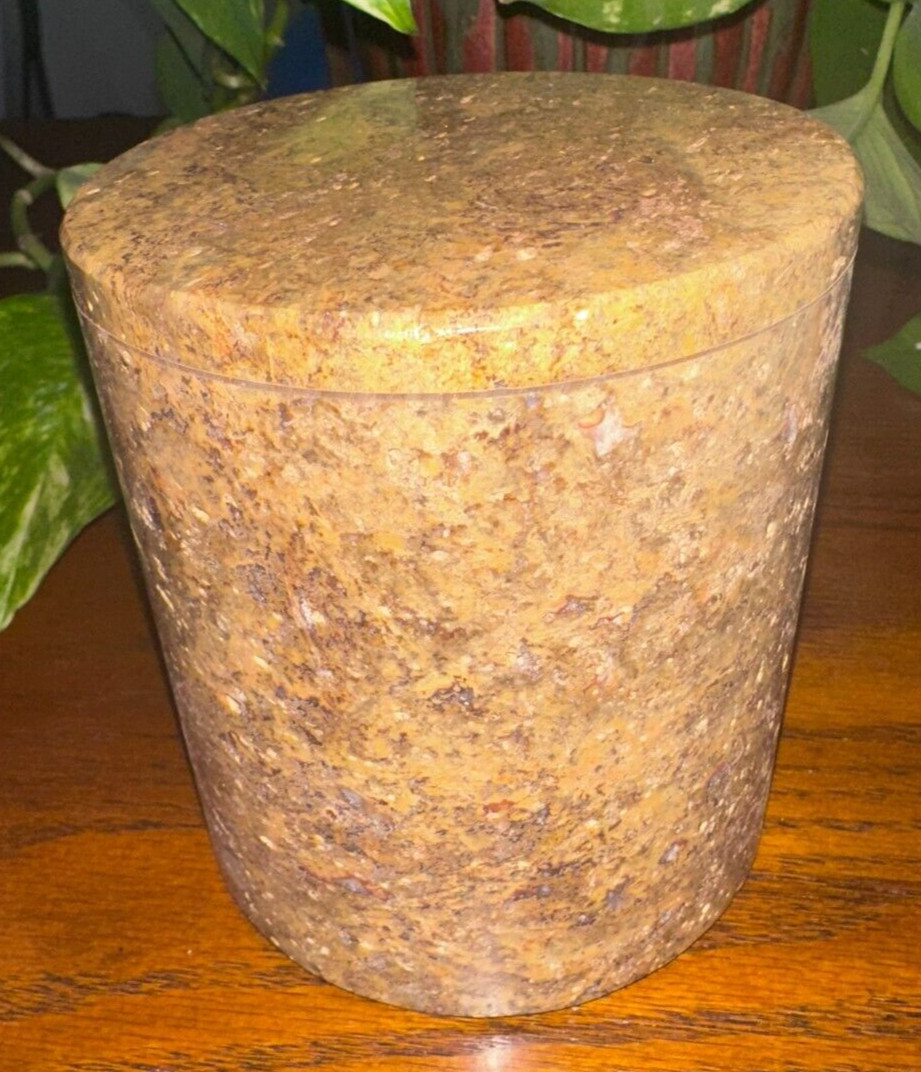 Natural dark travertine marble pet urn memorial dog cat cremains handmade round