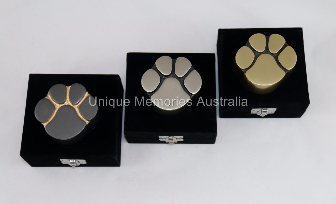 Solid Brass Bronze Cat & Dog Pet Paw Print Keepsake Cremation Funeral Urn + Case