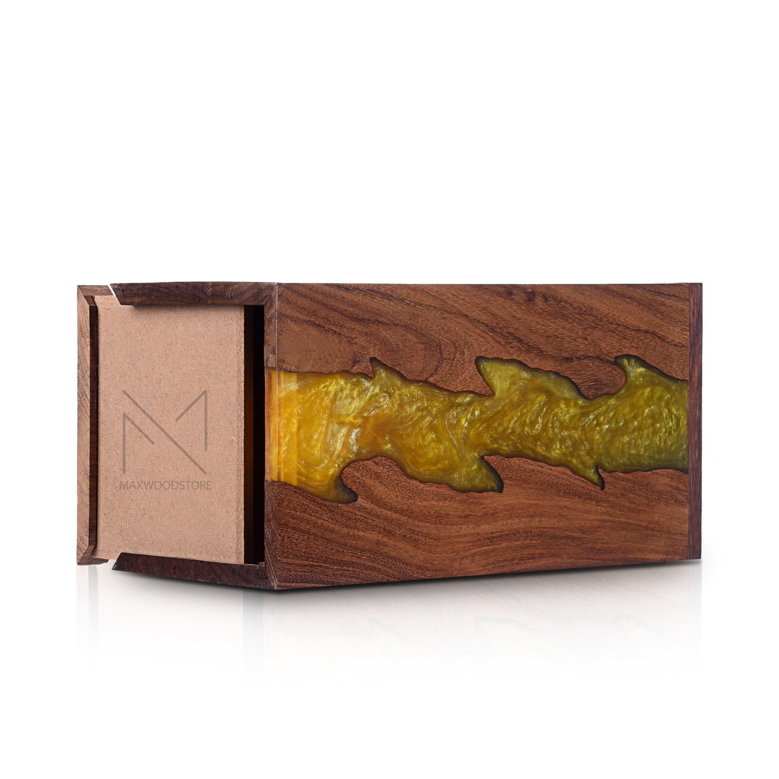 Wooden Urn Box-Urn Box-Rosewood and Golden Resin Design Urn Box For Human Ashes