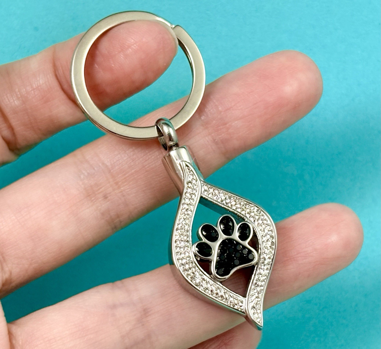 Pet Cremation Jewelry Necklace Pendant Urn Holds Ash Paw Print Dog Cat Crystals