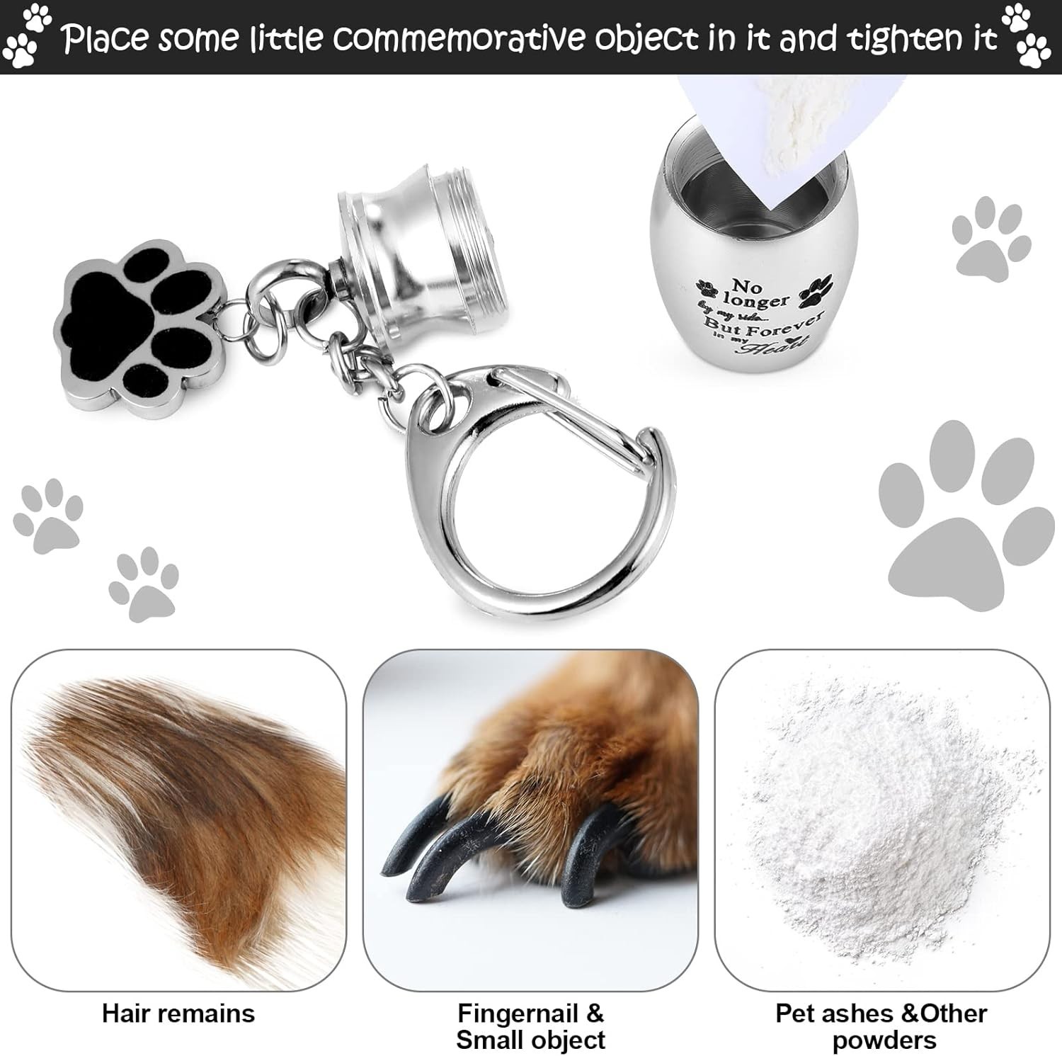 Elegant Stainless Steel Pet Urn Keychain with Paw Design – Keepsake Jewelry