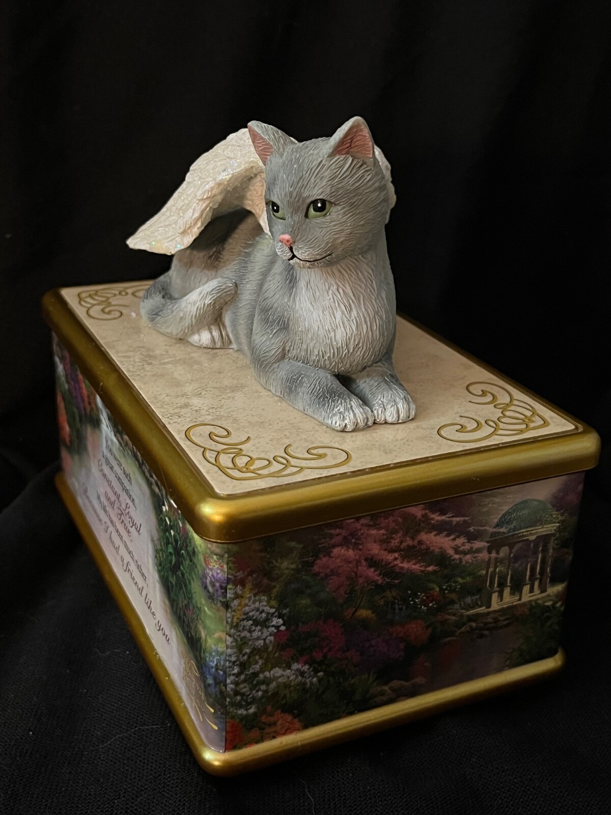 Thomas Kinkade My Forever Friend Cat Remembrance Keepsake Box Gray Cat Wings