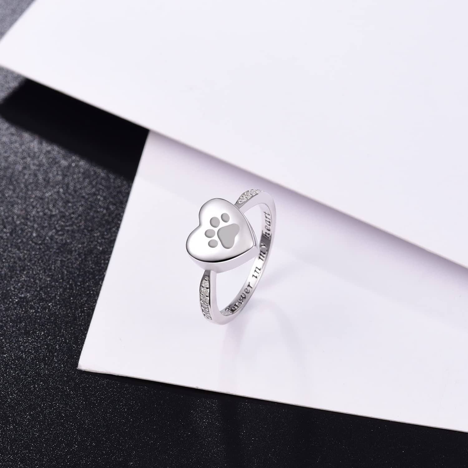 Jinlou 925 Sterling Silver Love Heart Urn Ring For Pet Dog Cats Ashes Keepsake