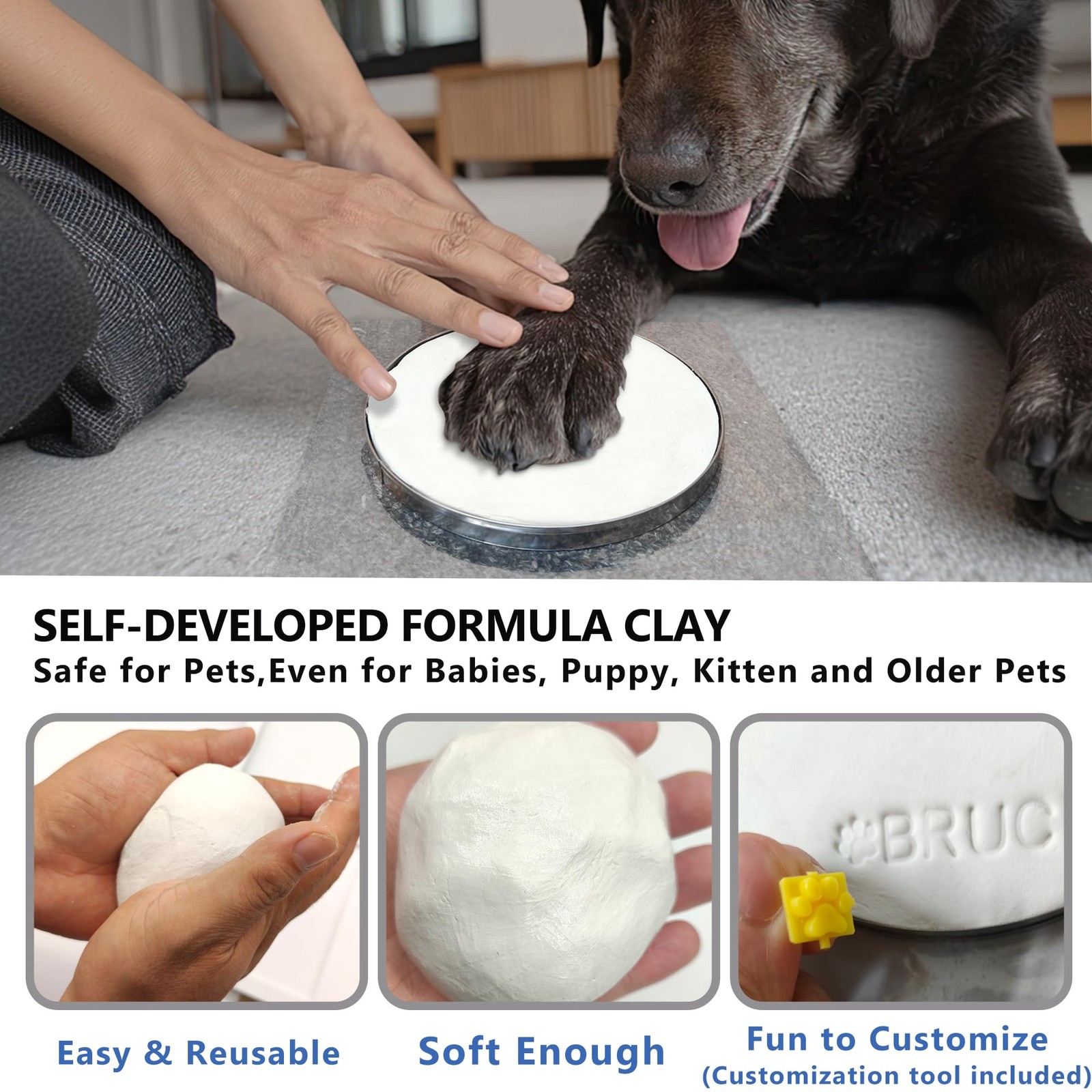 Pawprints Keepsake Kit for Dogs Cats,Make 3 Clay Paw Print Ornaments,Soft & N…
