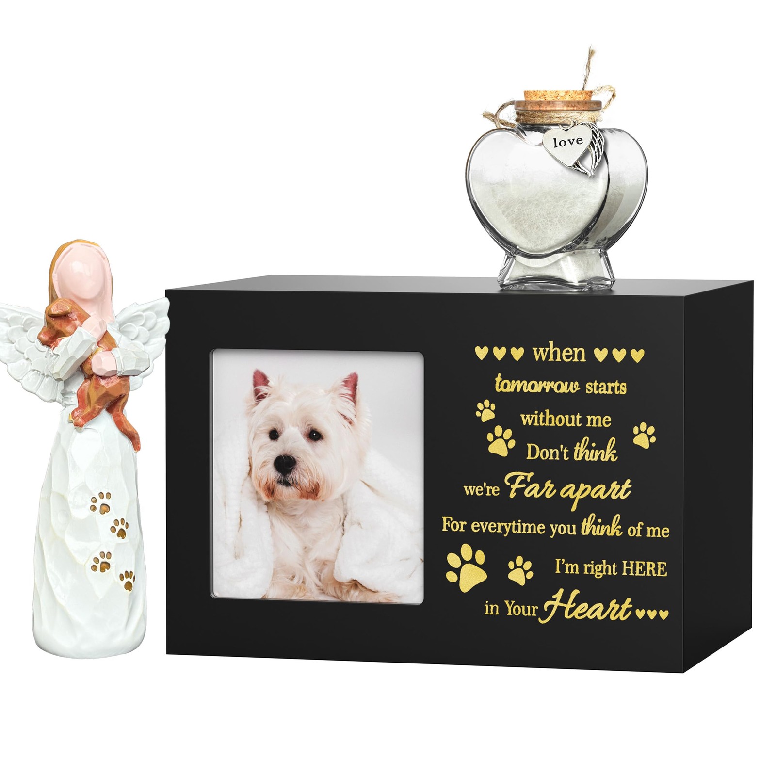 Pet Memorial Urn with Photo Frame, 110 Cubic Inches Wooden Black