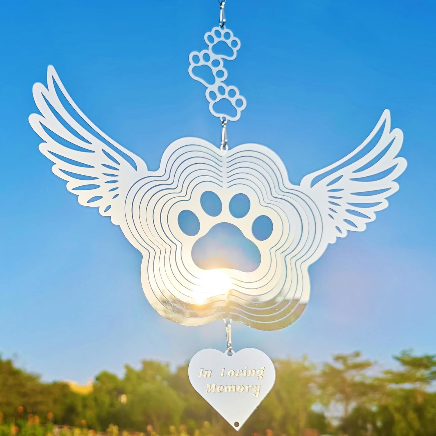 Pet Memorial Wind Spinners, Dog Memorial Gifts,Stainless Steel Angel Wings Pet P
