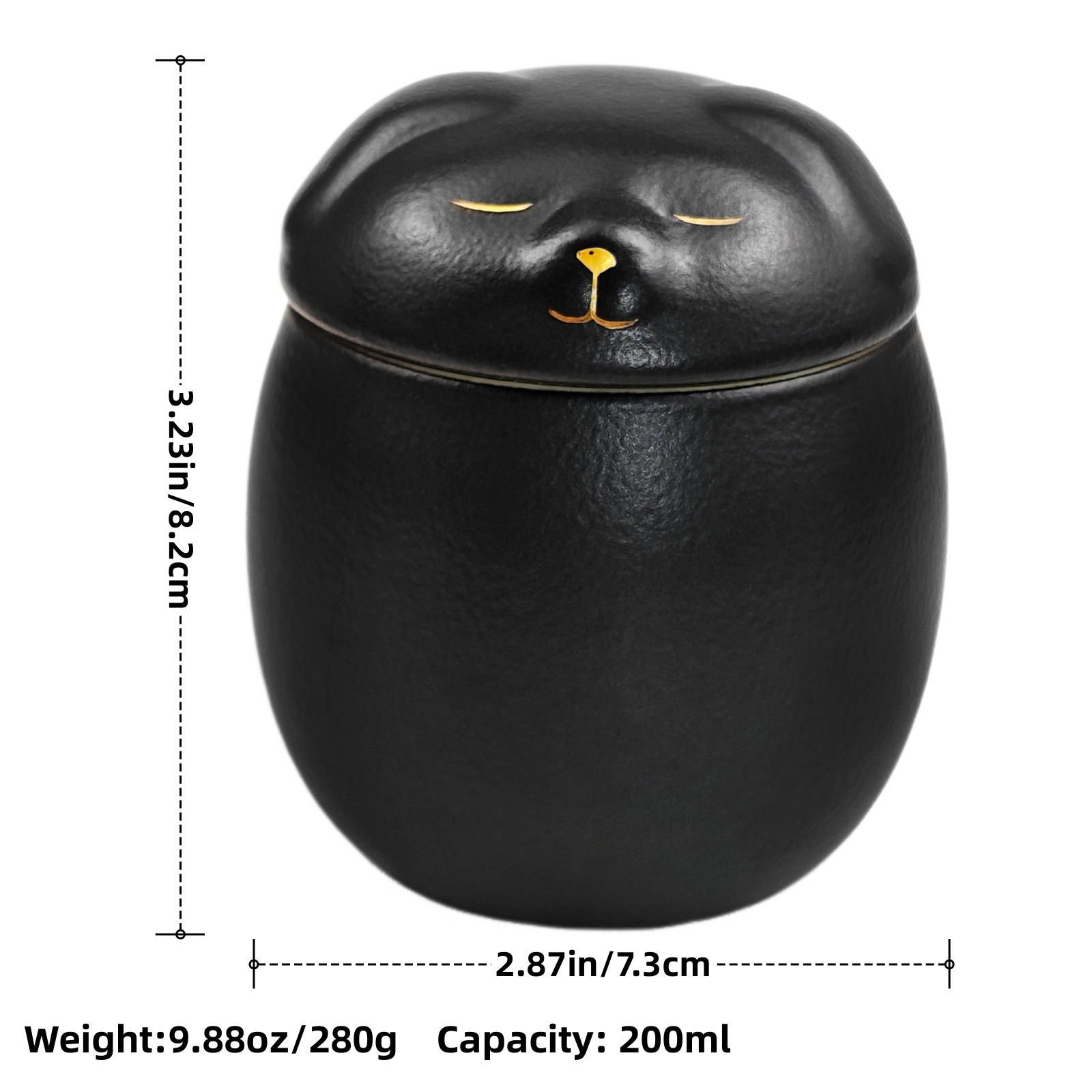 Smiley Dog Shaped Black Pet Urn 3.2×2.9 inch for Small Dog And Cat Ashes