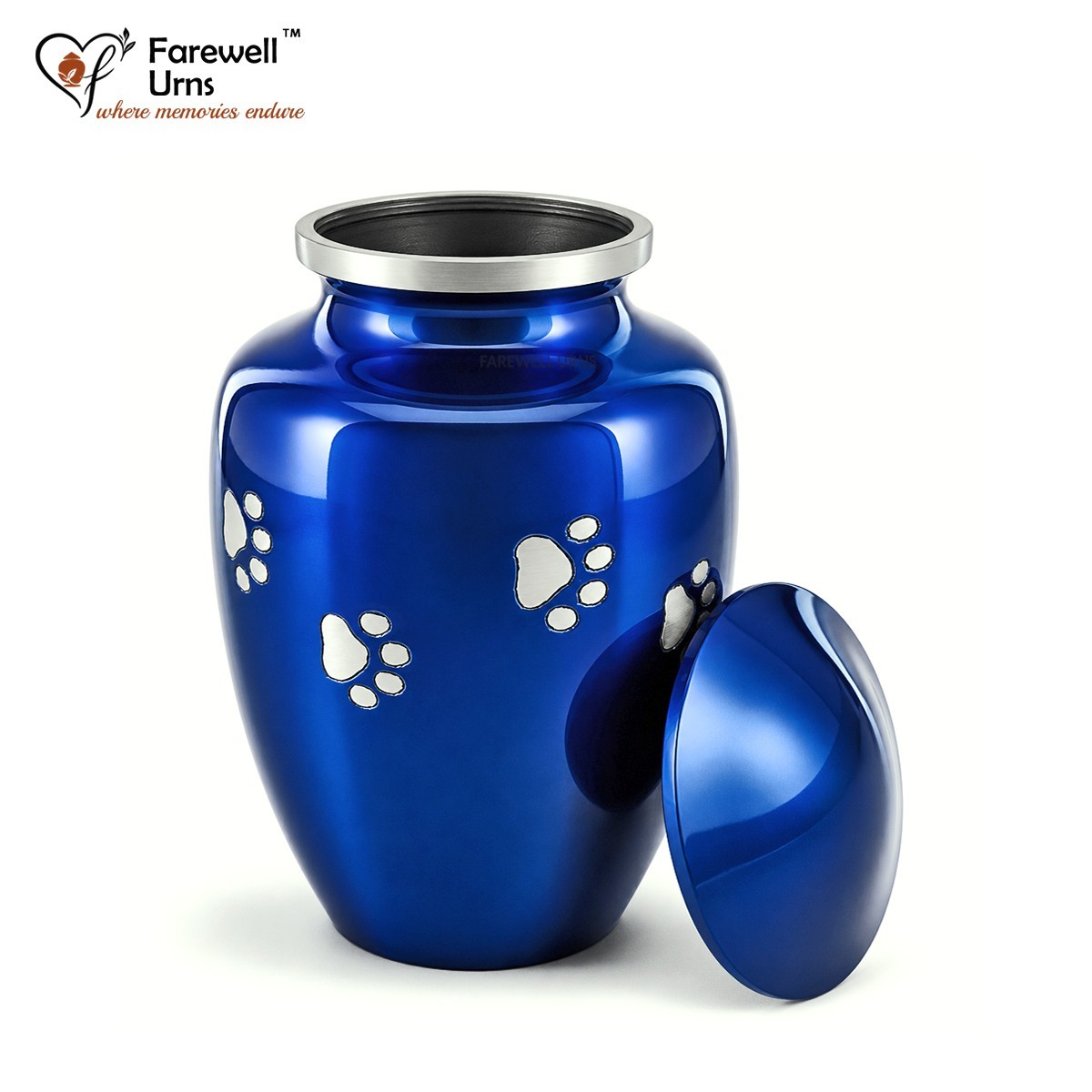 6″ Blue Pet Cremation Urn for Dog Cat Ashes Paw Print Aluminum Memorial