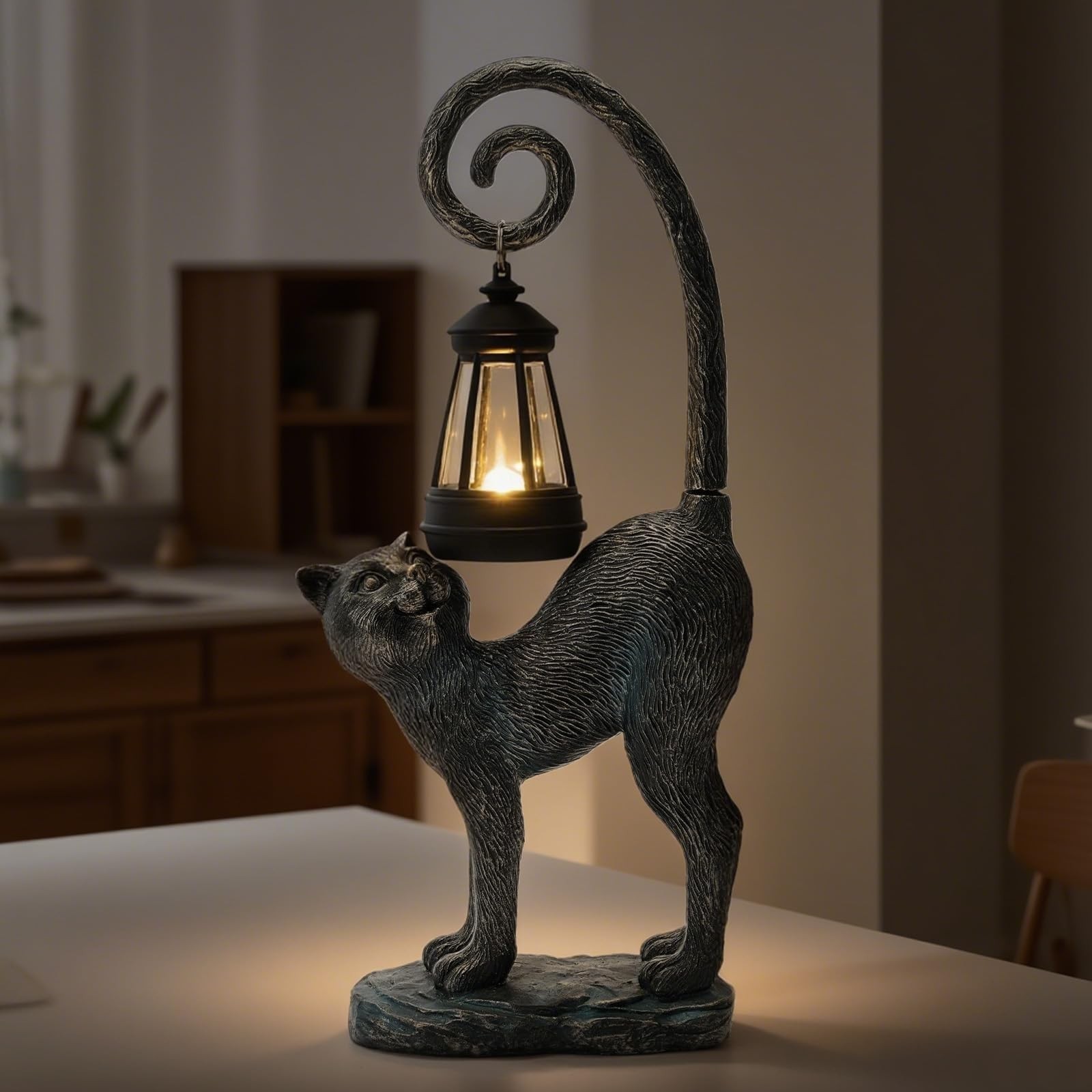 Solar Cat Garden Decor Outdoor Statue – Cat with LED Waterproof Sculptures Li…