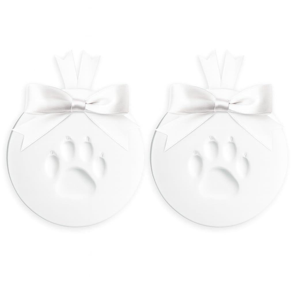 Pet Paw Print Ornament Kit, 2-Pack Keepsake Clay Impression Set with White Ri…