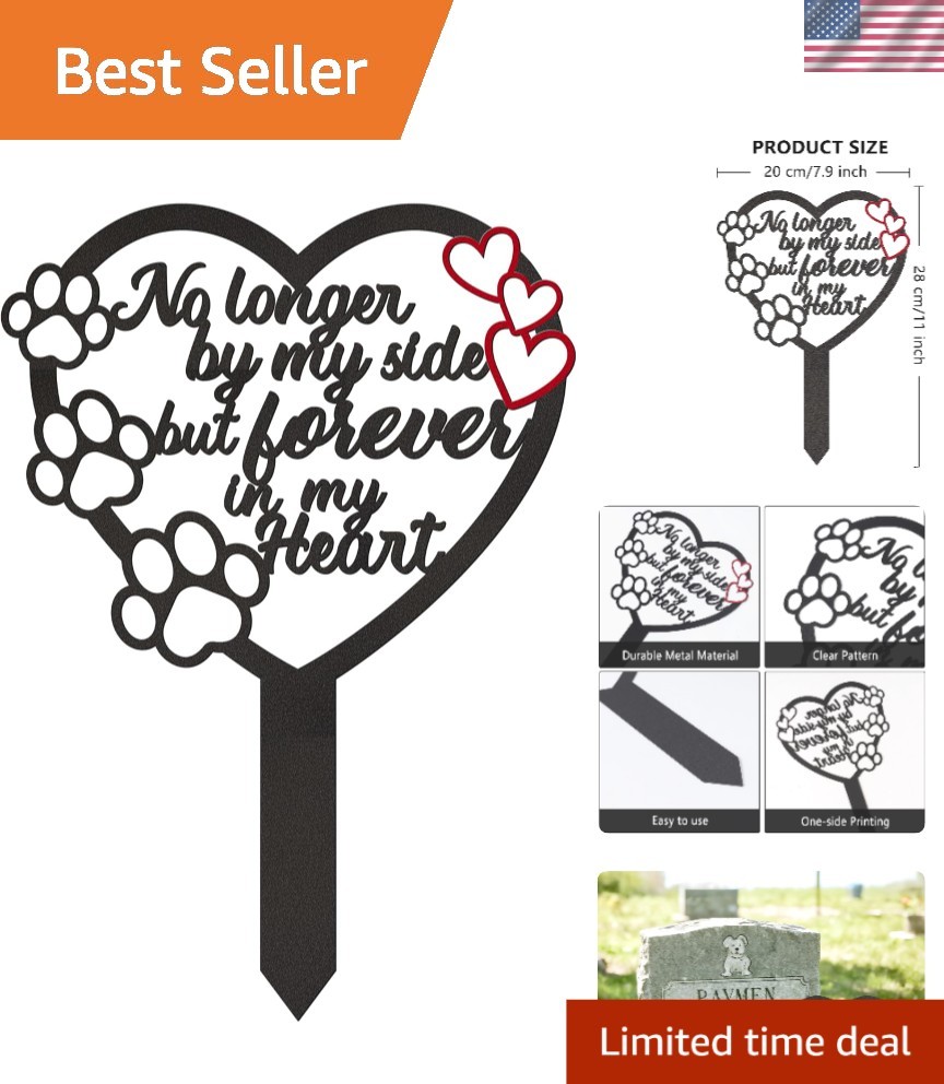 Durable Pet Memorial Grave Marker with Heart & Paw Design – 11.8 x 6.3 inches