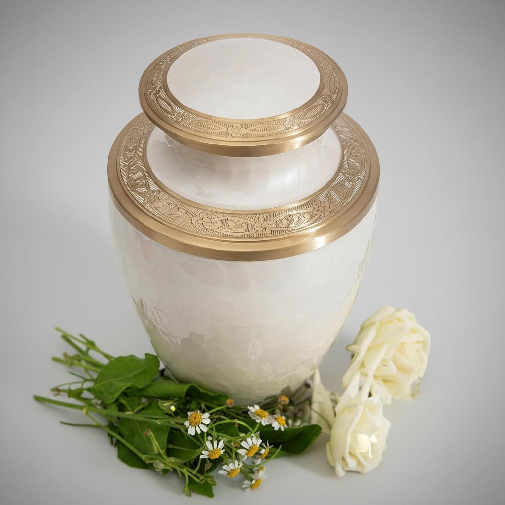 Family Tribute Eco-Friendly White & Gold Cremation Urn for Ashes Set – Large Adu