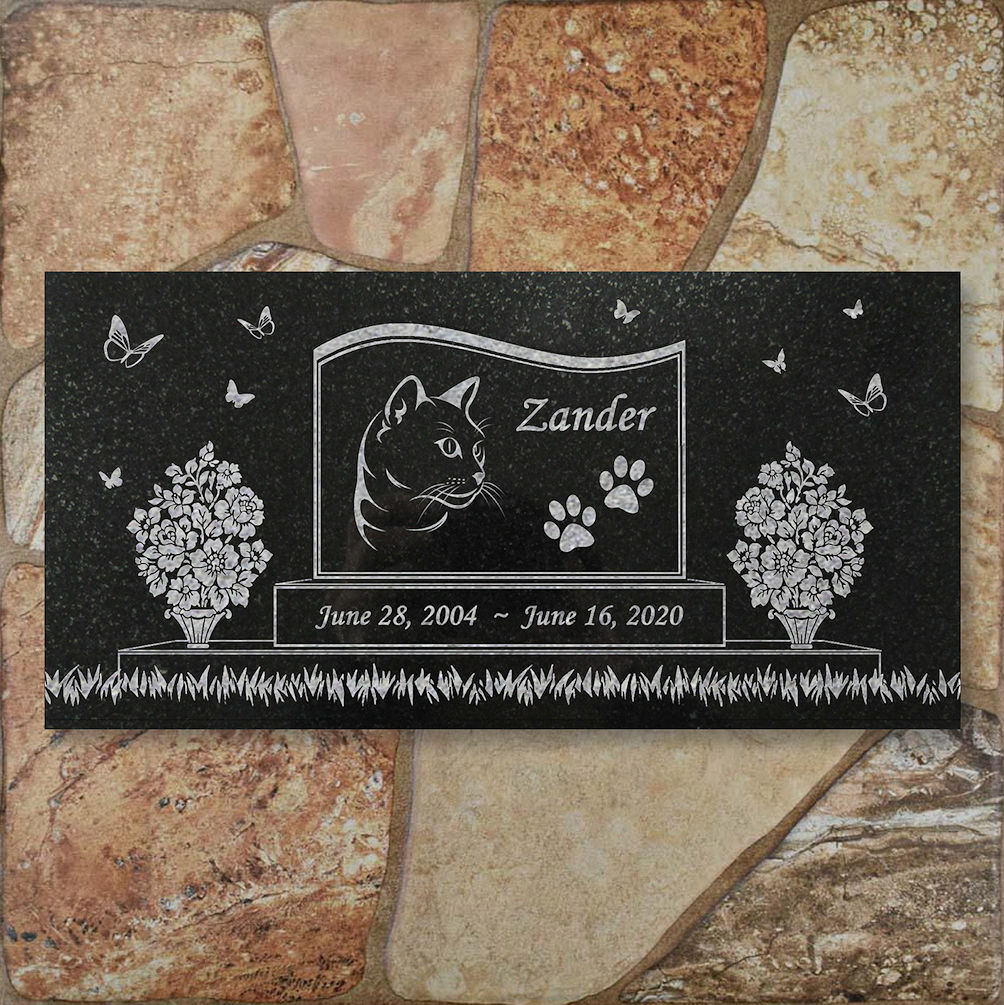 Personalized Cat Memorial – Granite Stone Pet Grave Marker – 6×12 – Zander