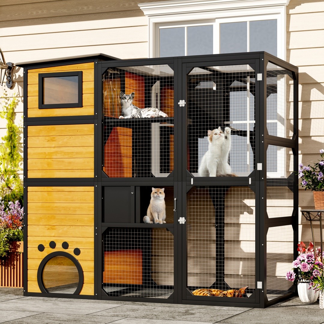 Large 4‑Tier Outdoor Cat Catio – Weatherproof Window‑Attached Enclosure with Pla