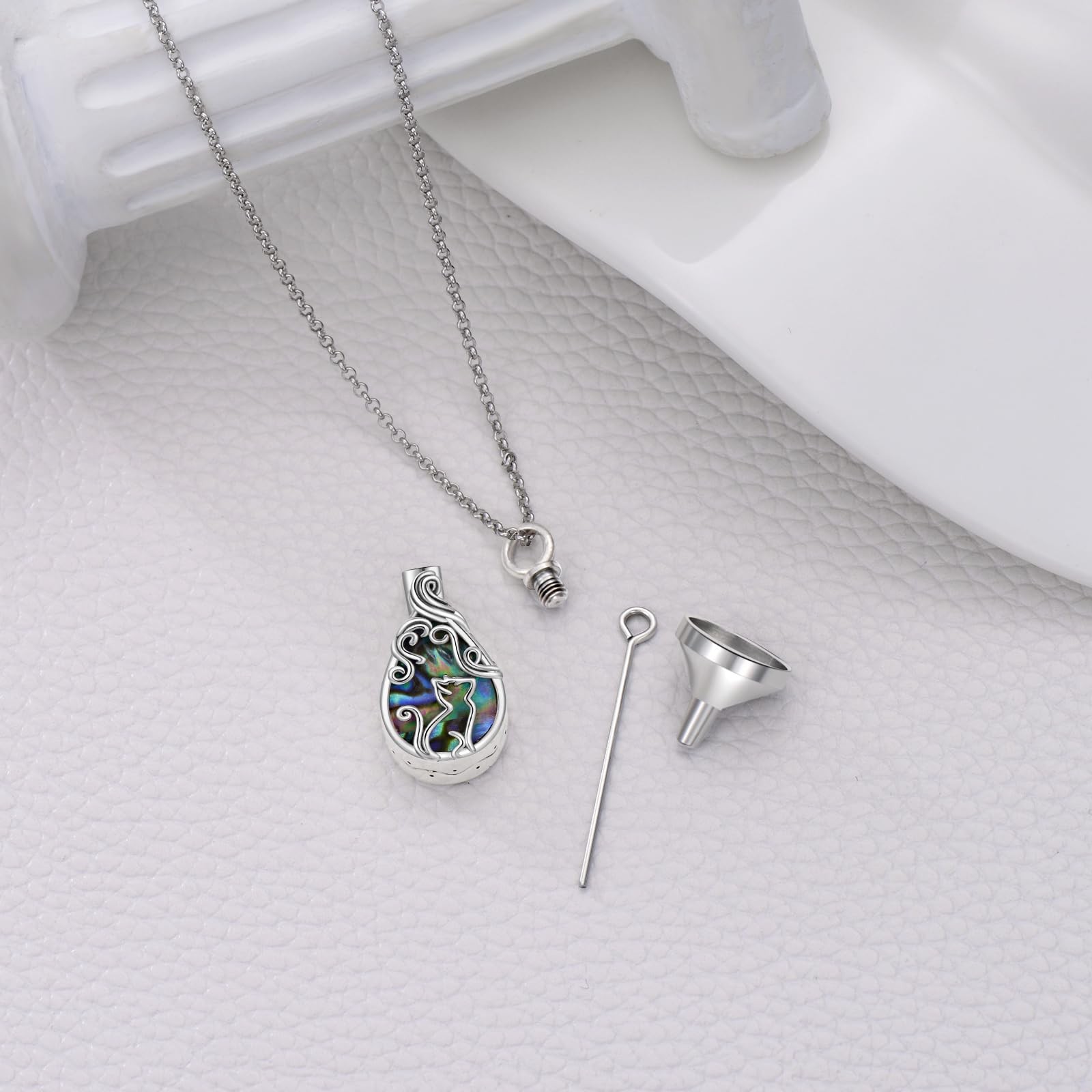 Pelovny Cat Ashes Necklace 925 Sterling Silver Teardrop Abalone Pet Urn