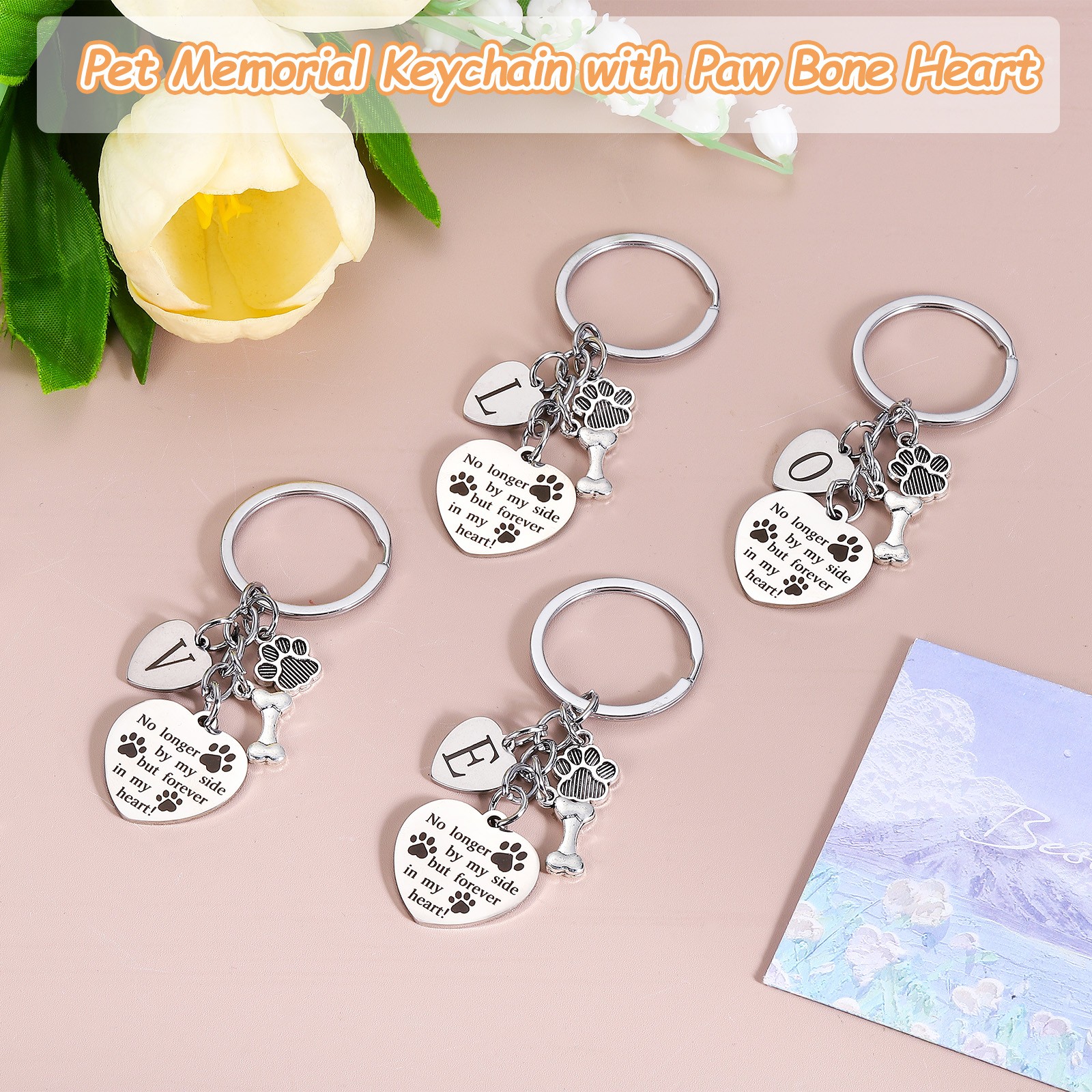 Dog Memorial Gifts Personalized Pet Memorial Keychain, Engraved Letter Y