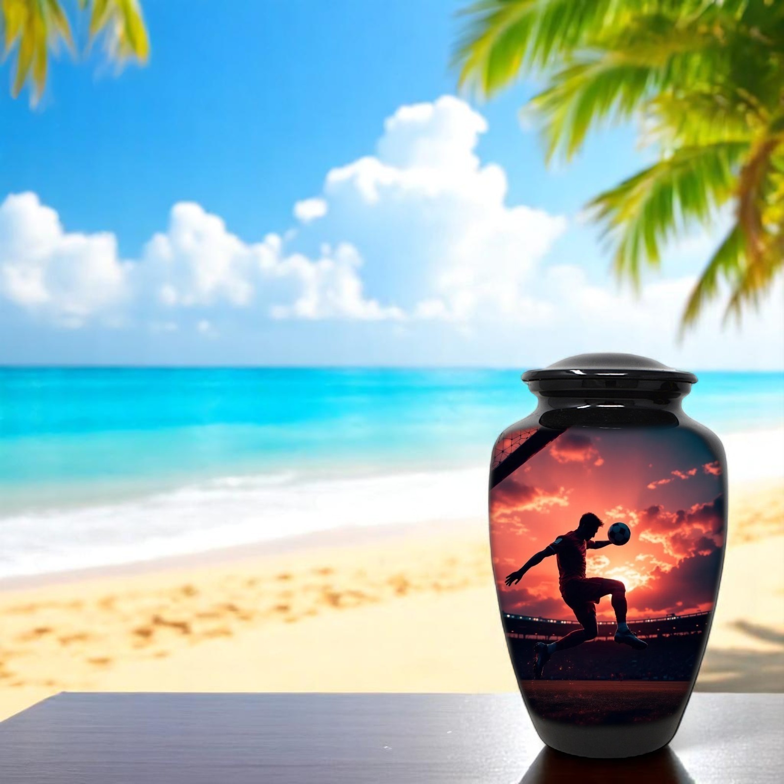 Large Adult Urn for Human Ashes Soccer Football Sunset Urn with Bag